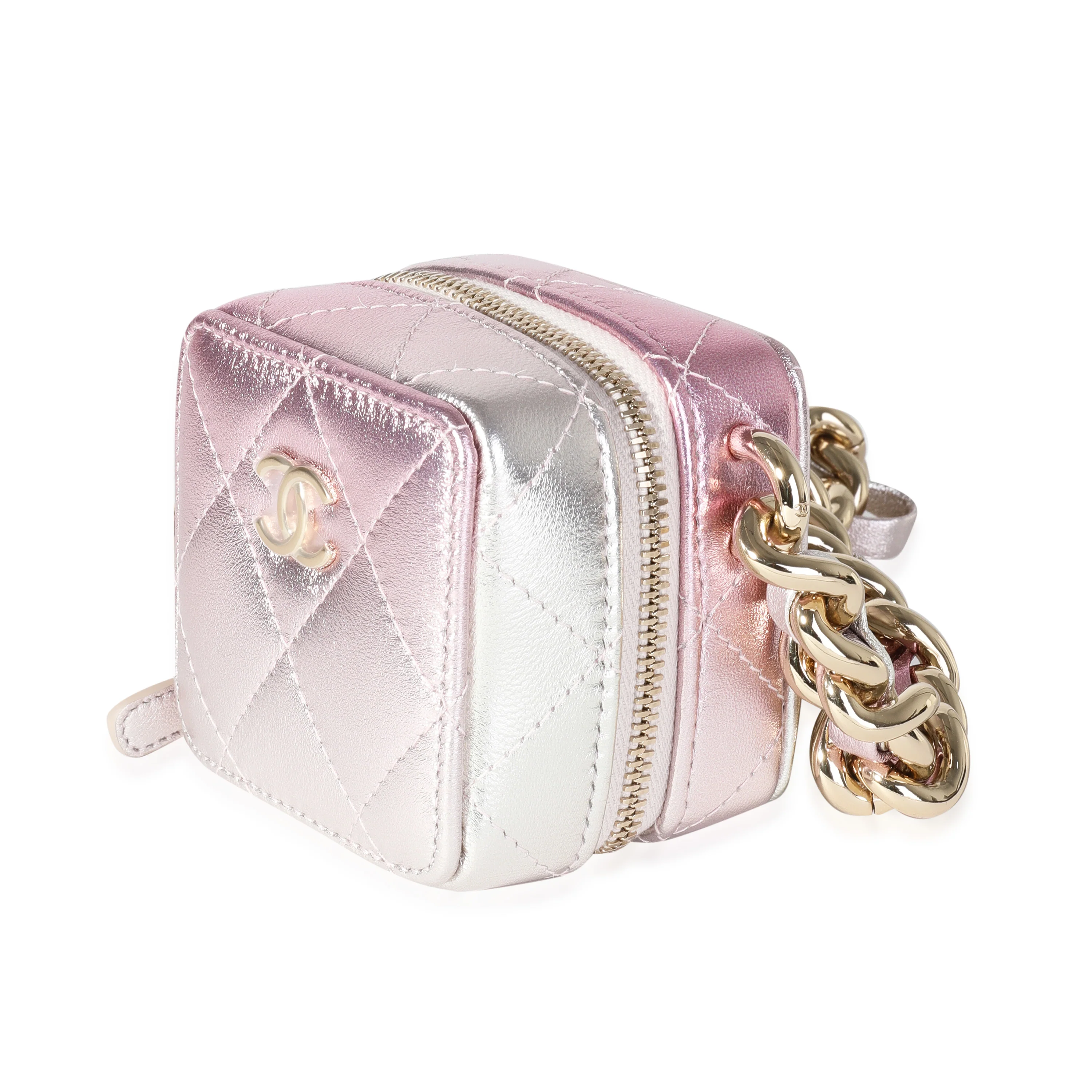 Metallic Lambskin Quilted Coco Punk Clutch With Chain - Image 2