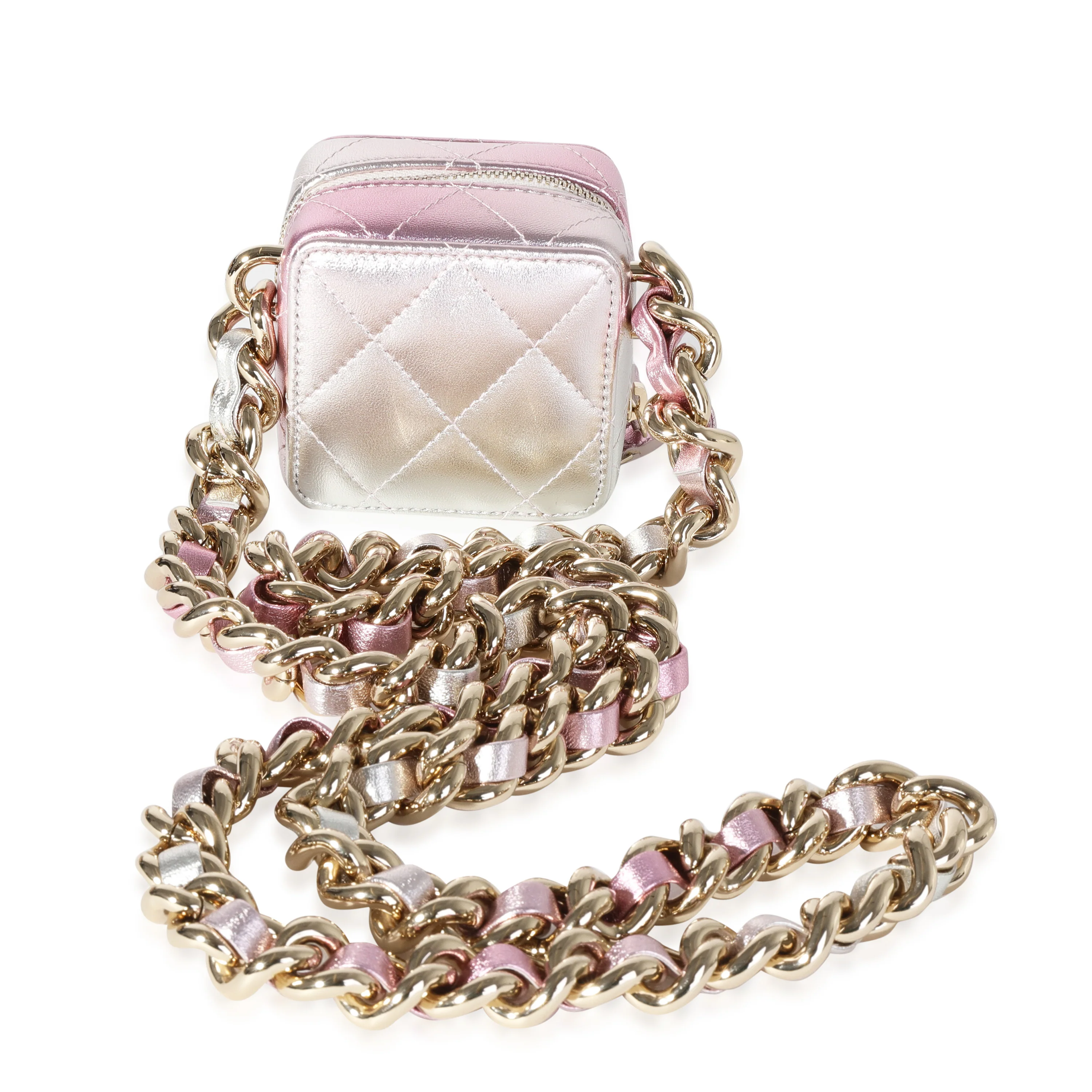 Metallic Lambskin Quilted Coco Punk Clutch With Chain - Image 3