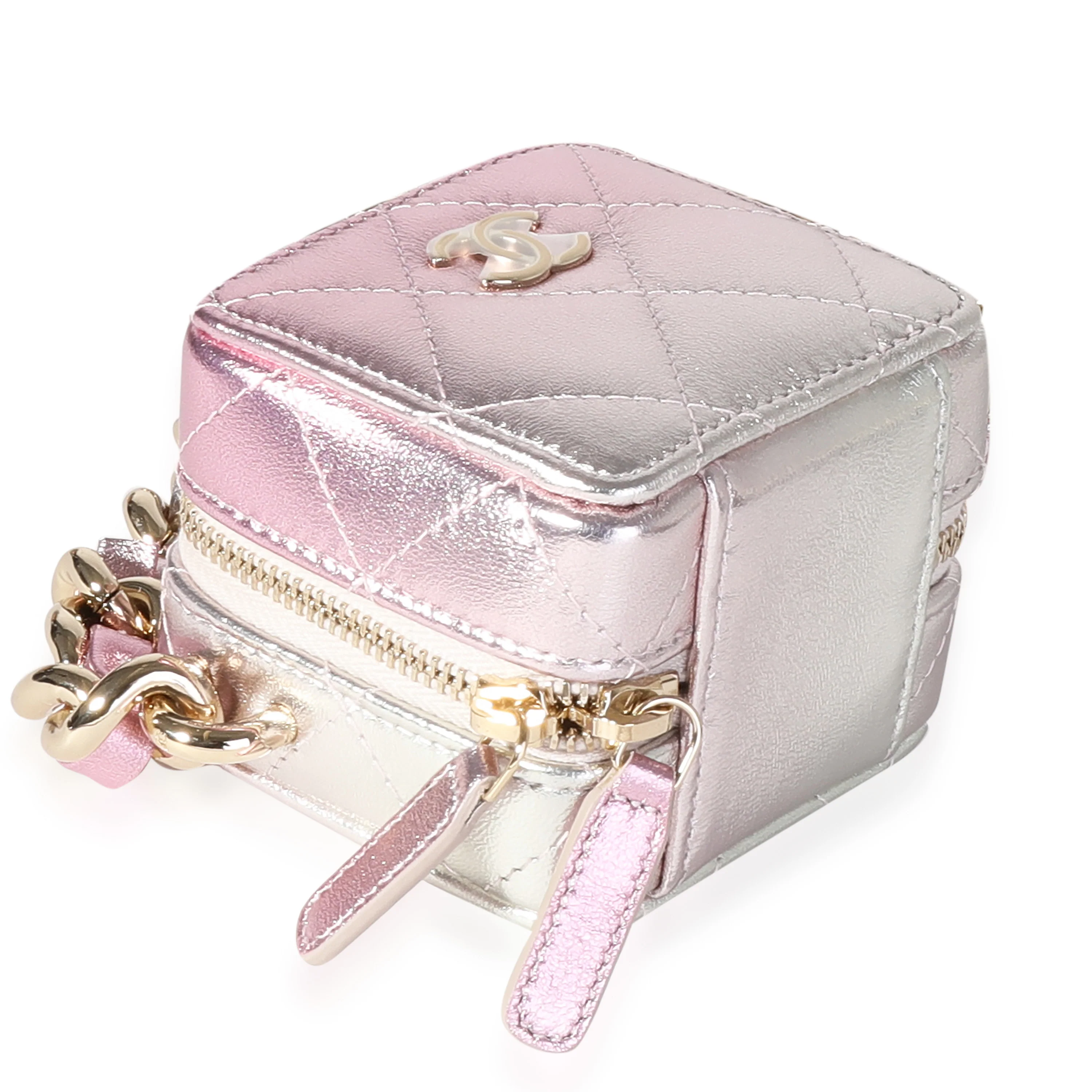 Metallic Lambskin Quilted Coco Punk Clutch With Chain - Image 4
