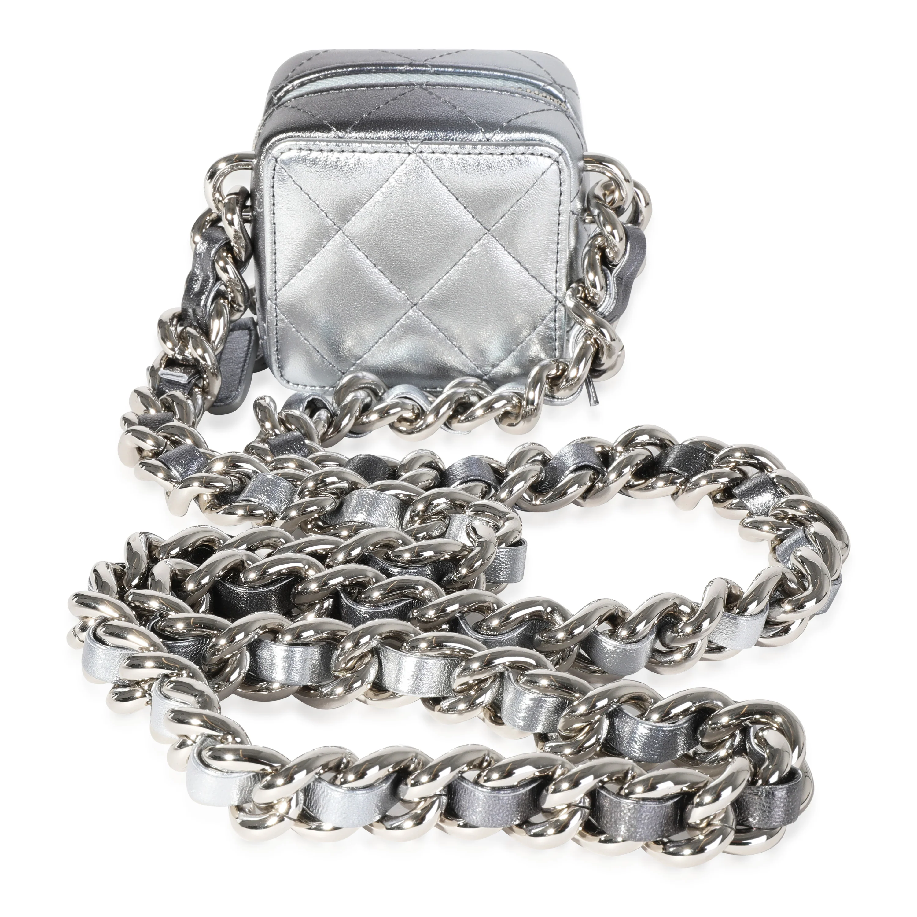 Metallic Lambskin Quilted Coco Punk Clutch With Chain - Image 3
