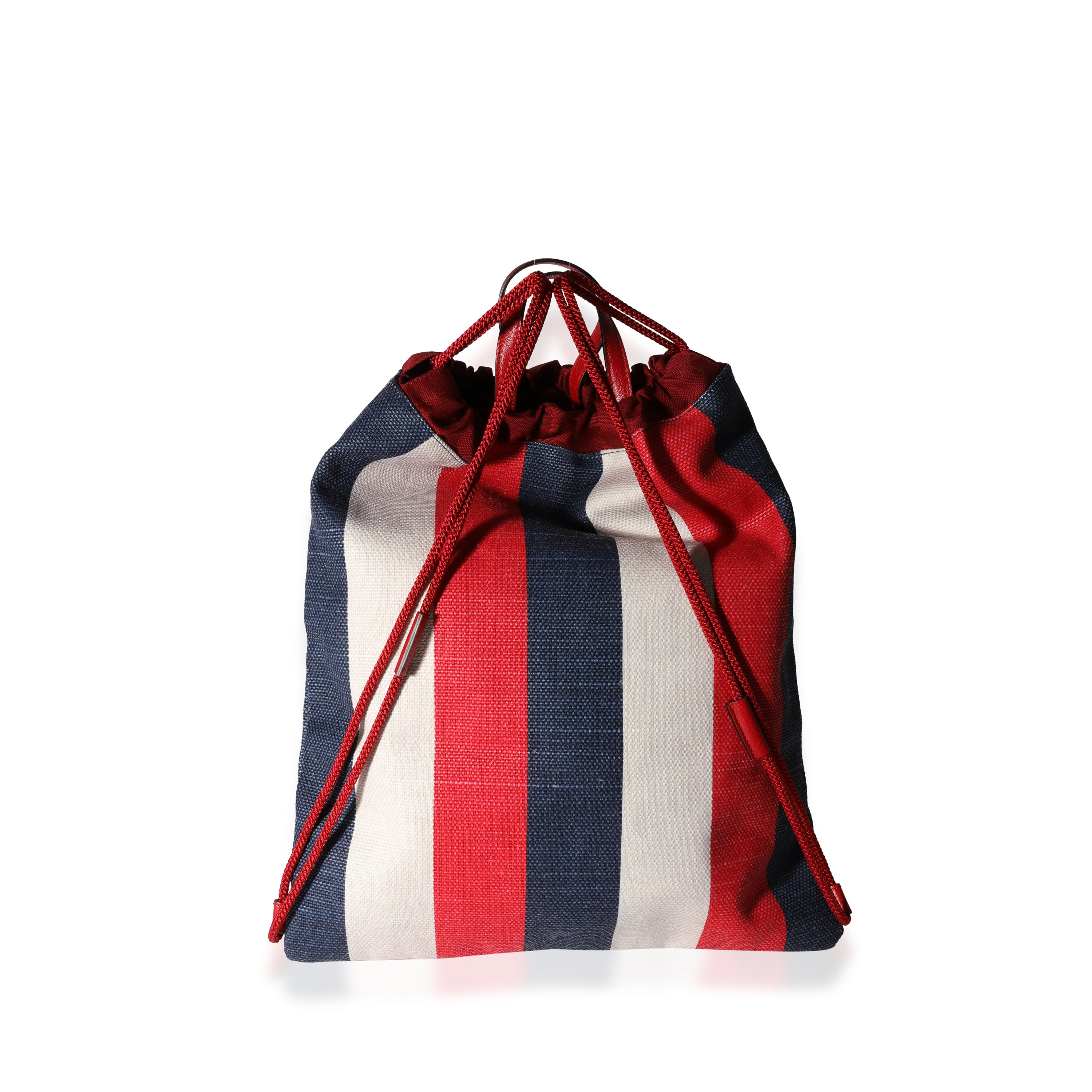 Red, White & Blue Striped Canvas Sylvie Drawstring Backpack Tote - Image 3