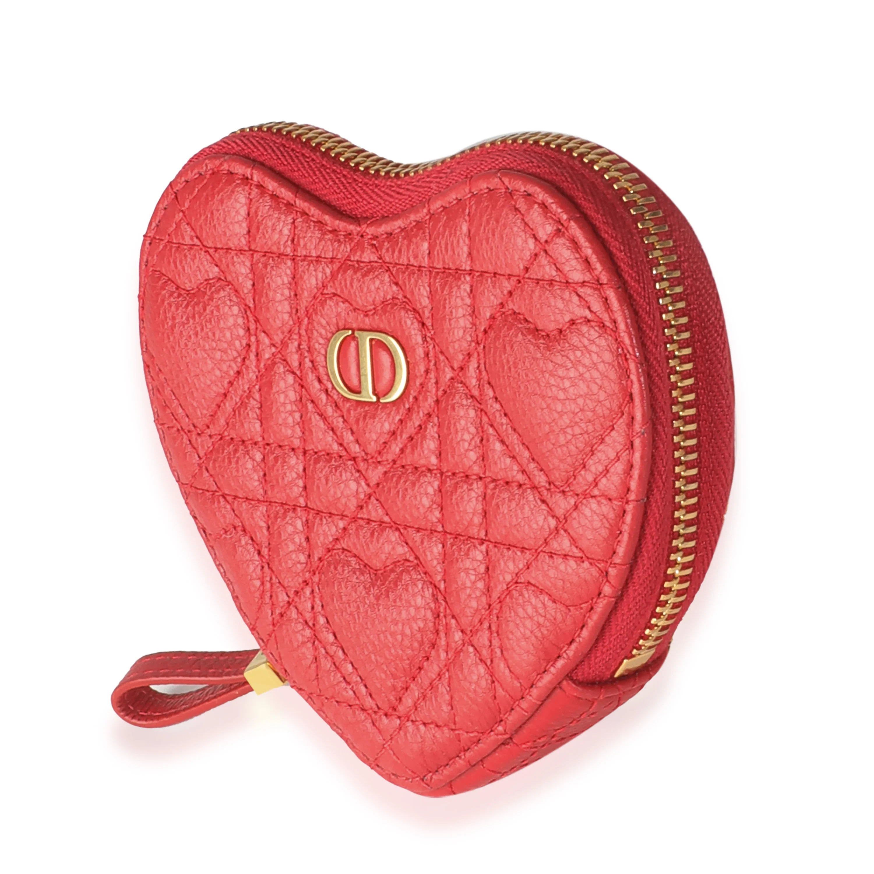 Red Quilted Calfskin Dioramour Caro Heart Pouch With Chain - Image 2