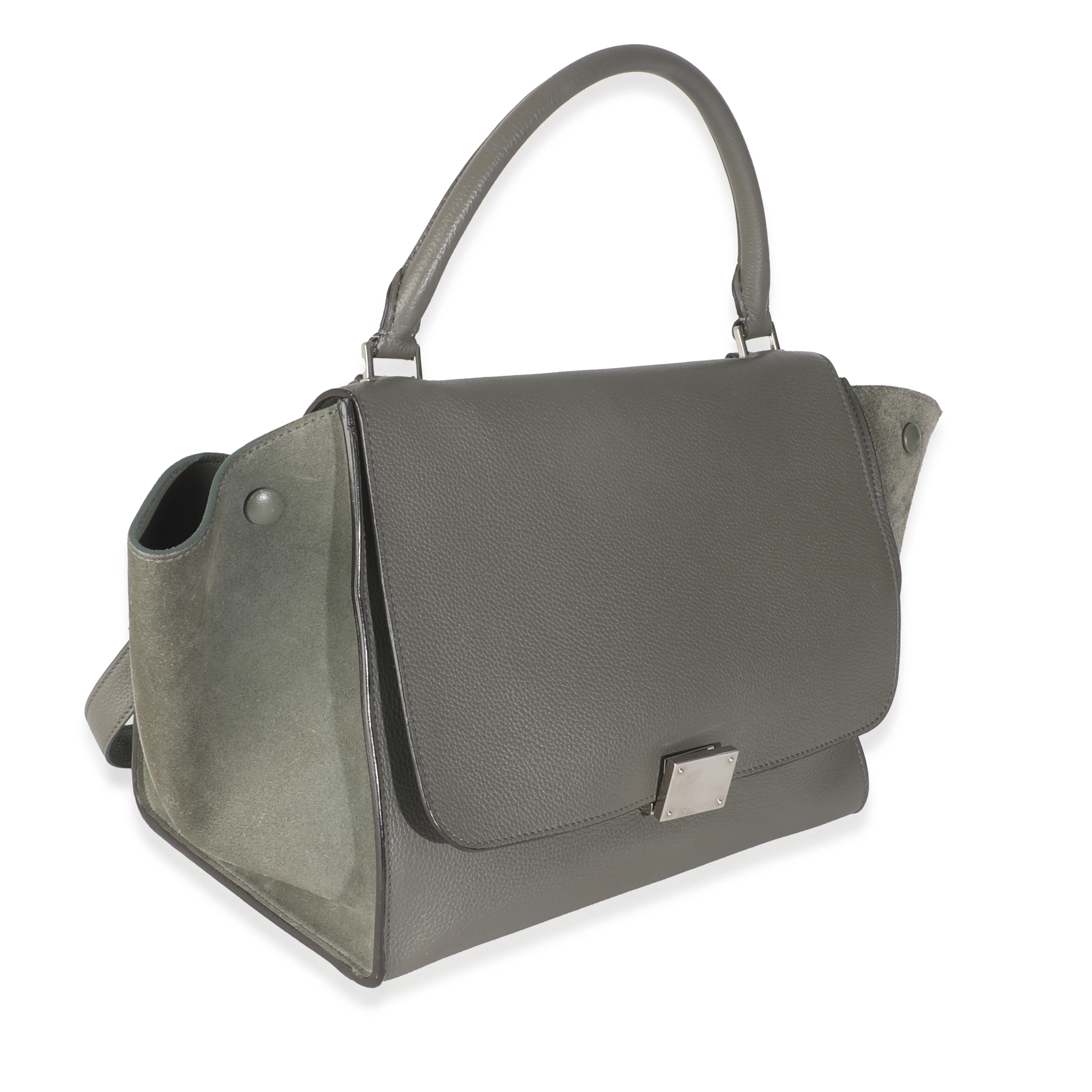 Grey Pebbled Leather and Suede Large Trapeze - Image 3