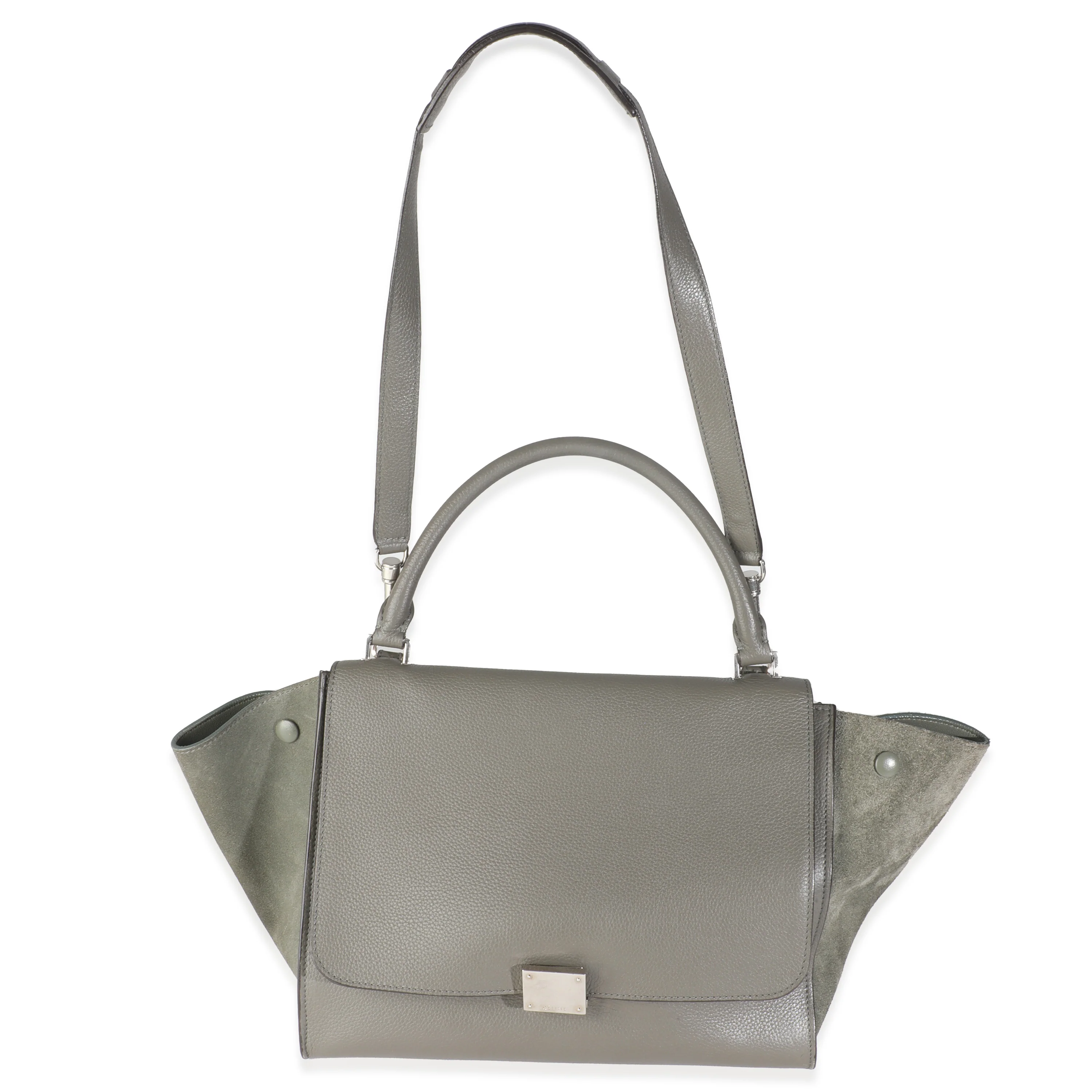 Grey Pebbled Leather and Suede Large Trapeze - Image 8