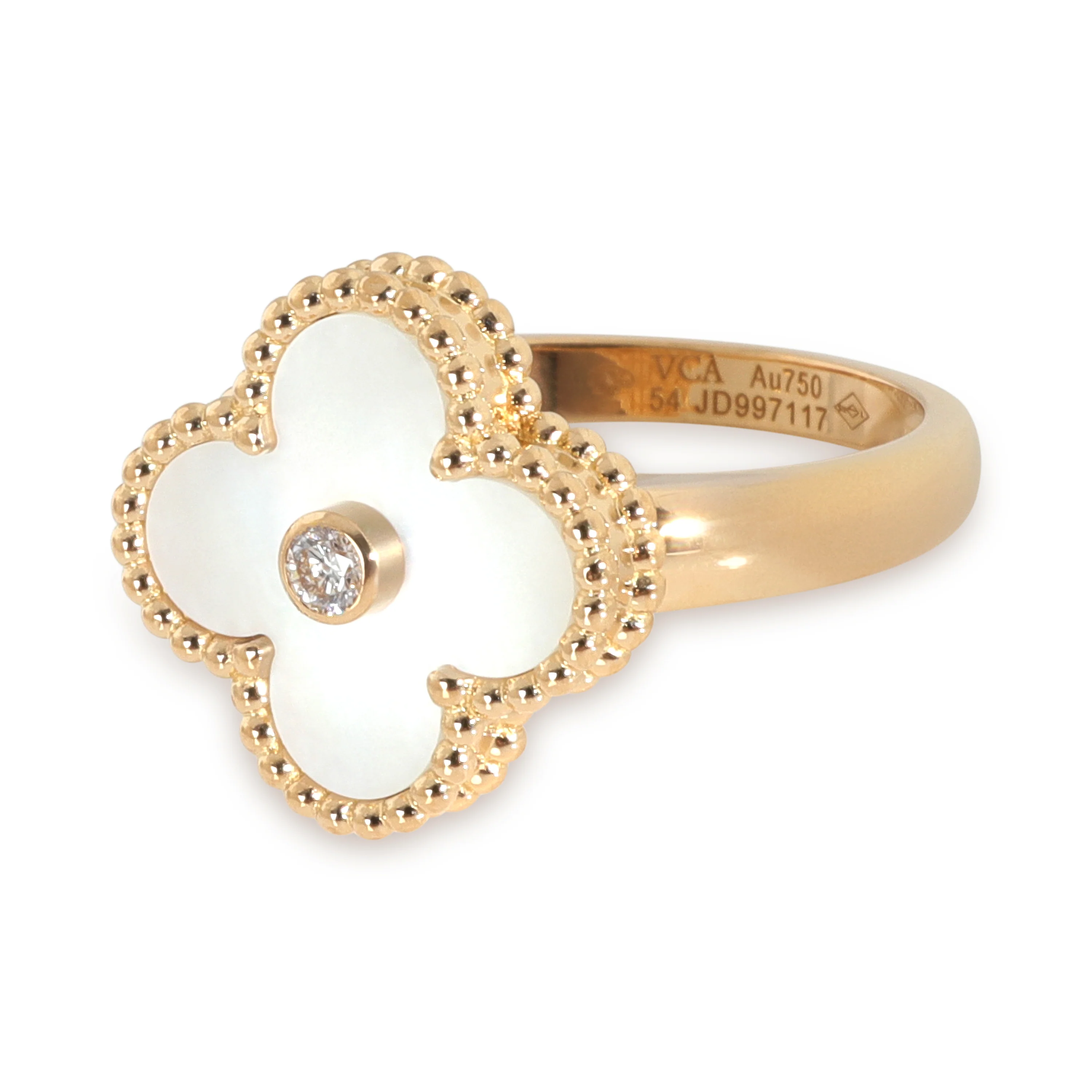 Yellow Gold Mother Of Pearl and Diamond Vintage Alhambra Ring - Image 2