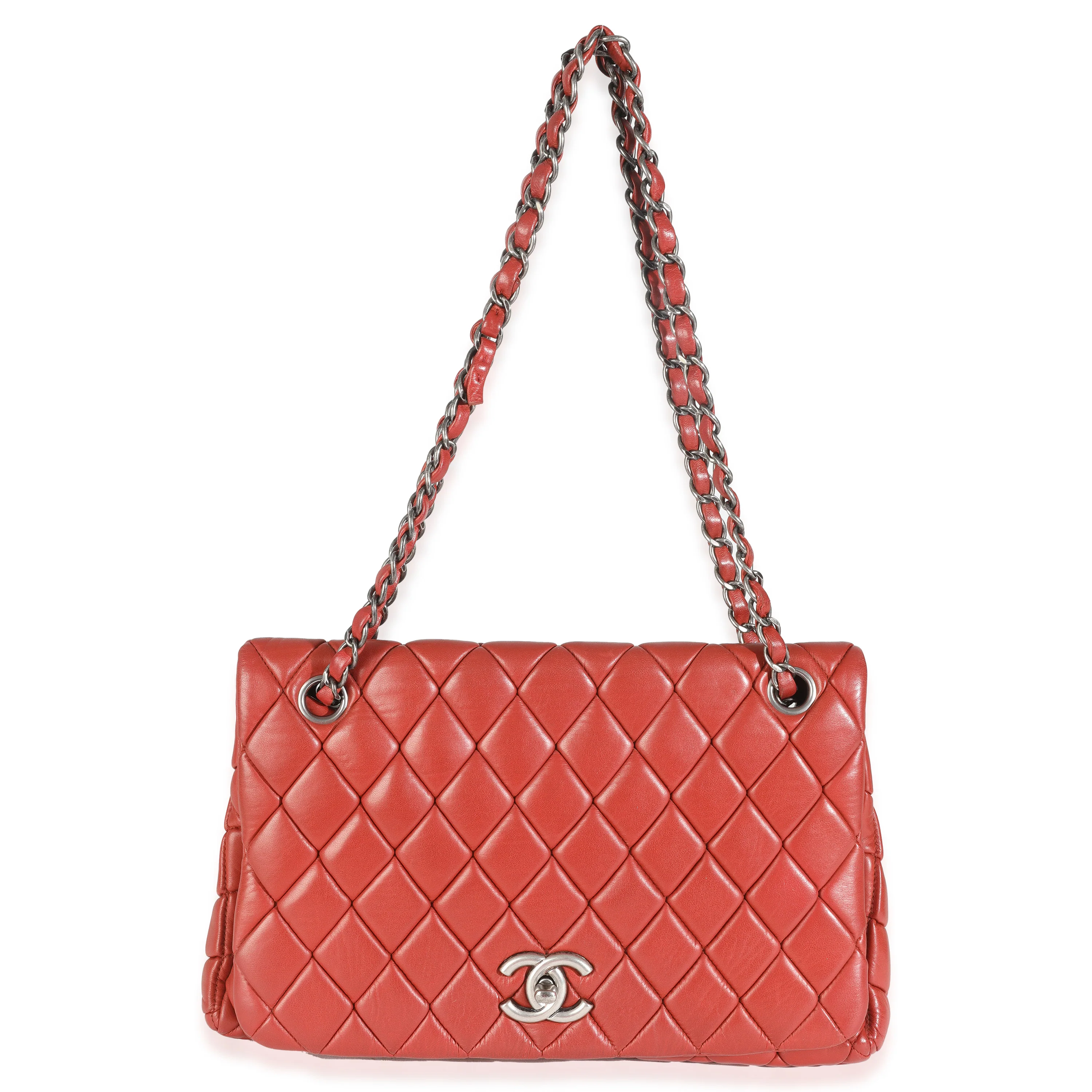 Red Lambskin Large New Bubble Flap Bag - Image 8