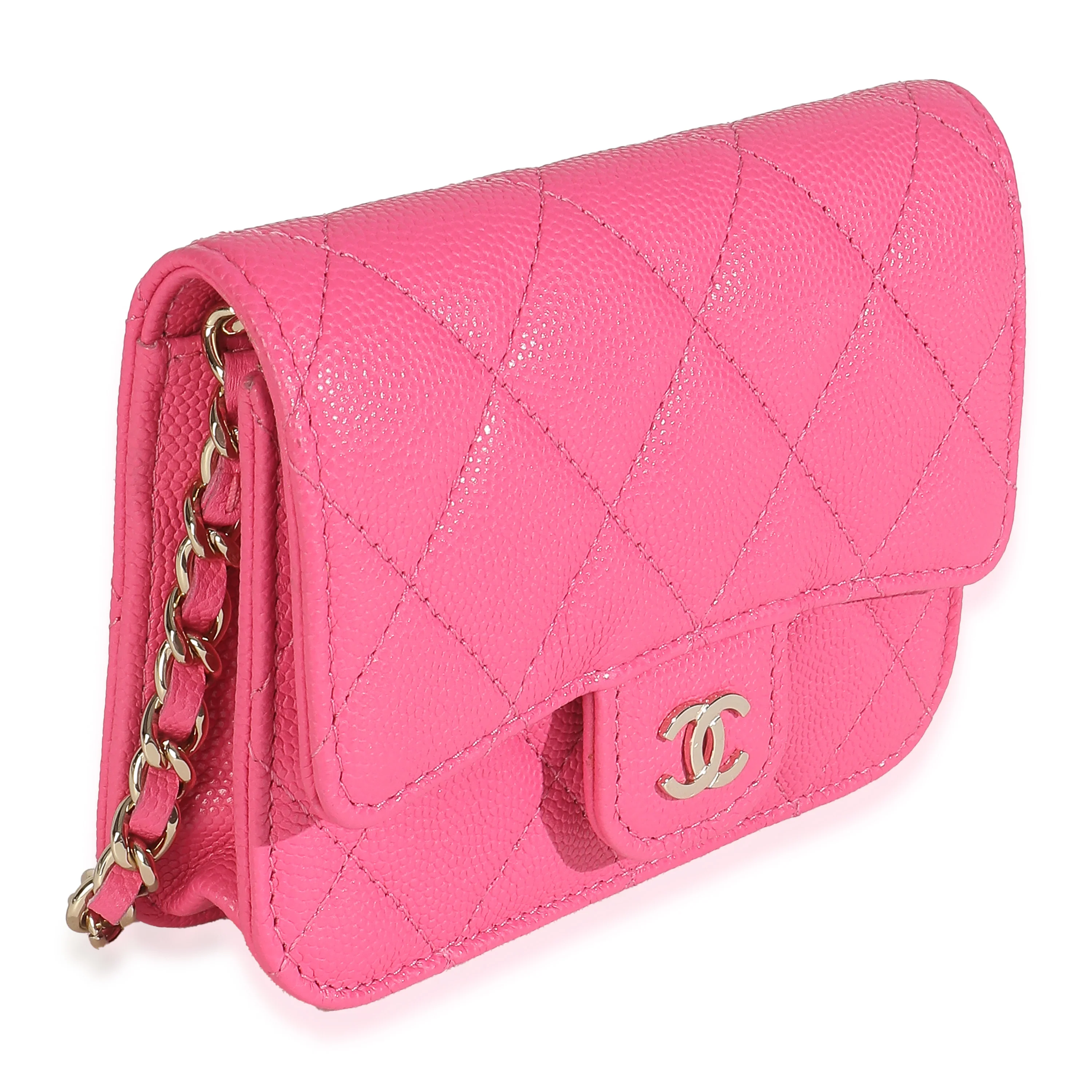Dark Pink Quilted Caviar Mini Chain Belt Bag - Image 3