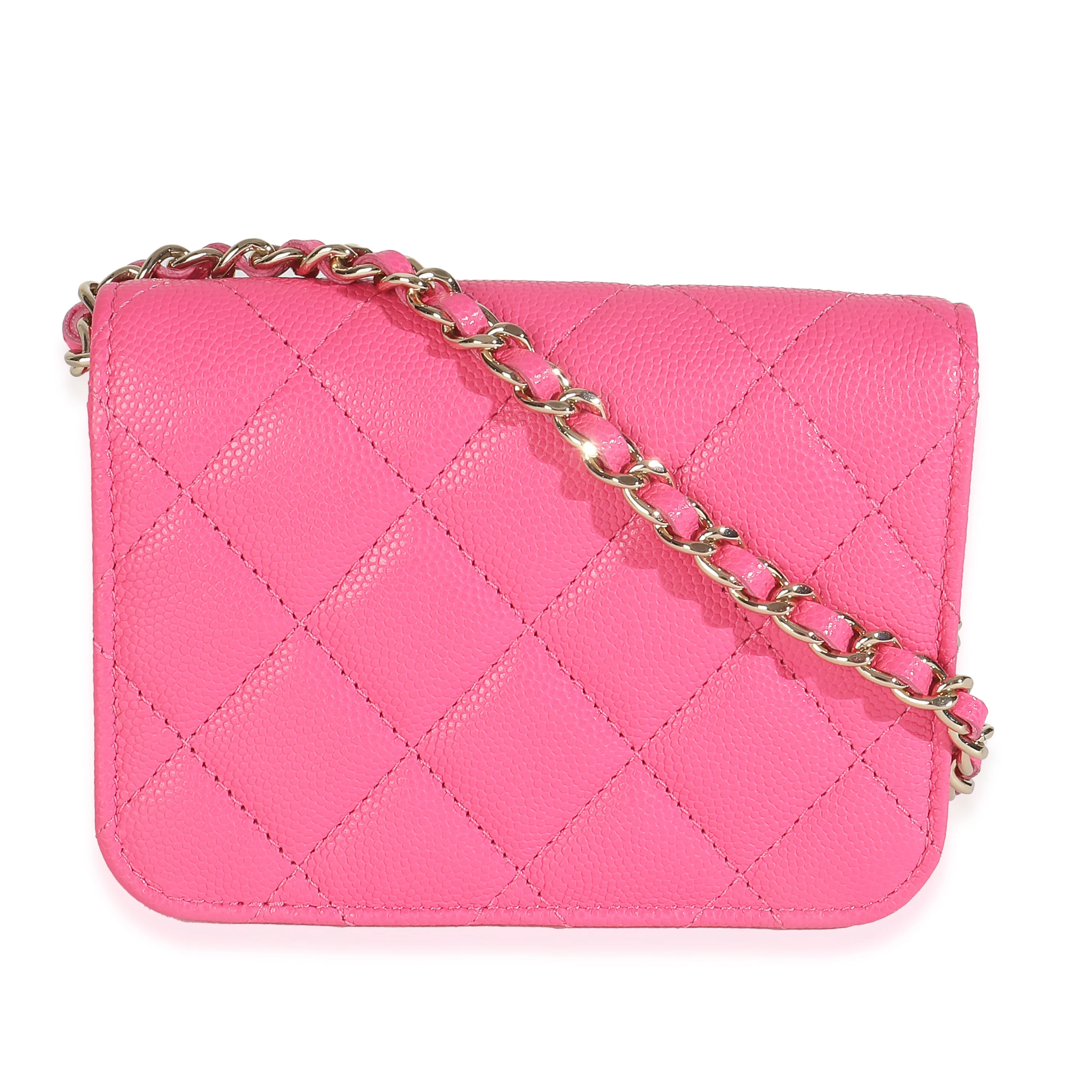 Dark Pink Quilted Caviar Mini Chain Belt Bag - Image 4