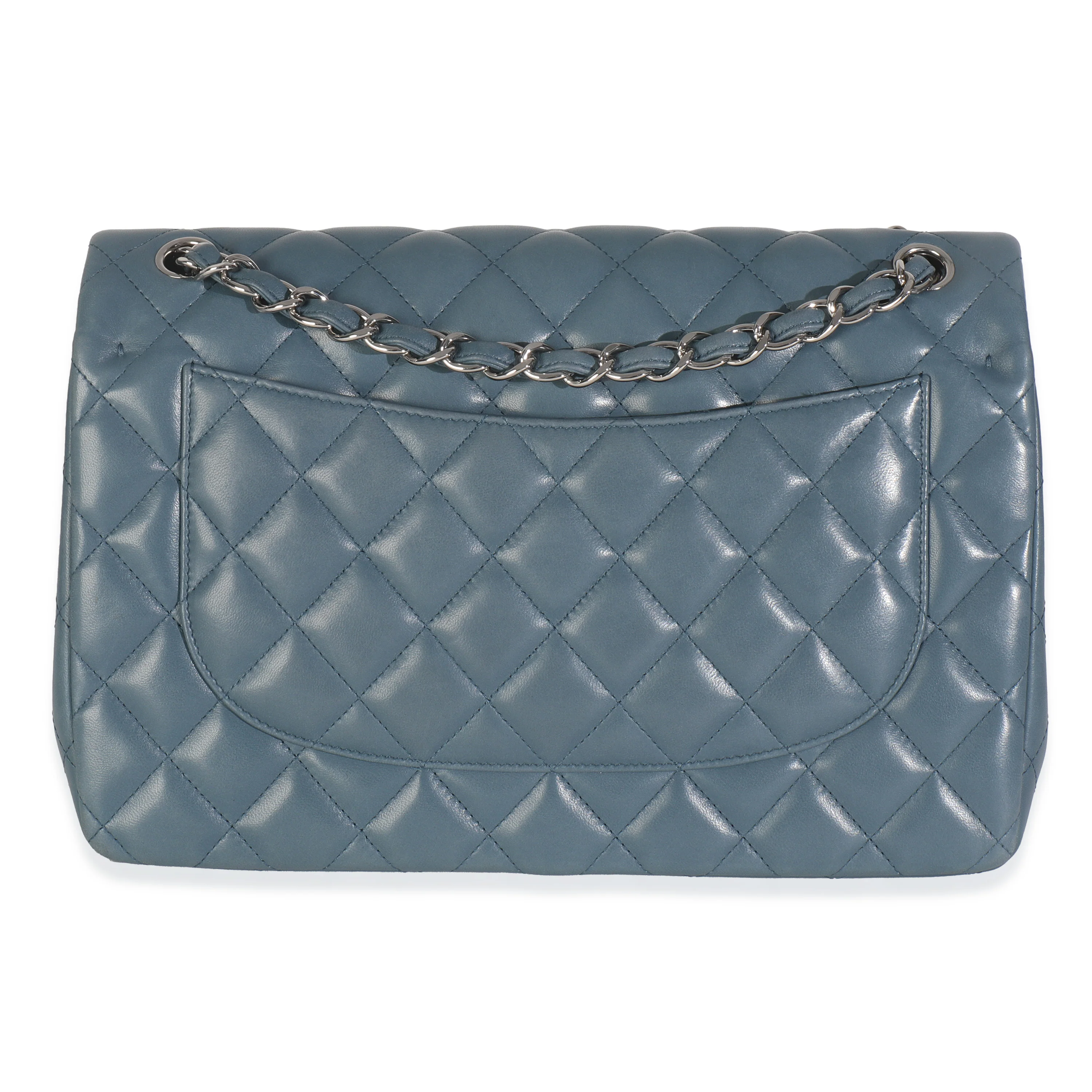 Blue Quilted Lambskin Jumbo Double Flap Bag - Image 4