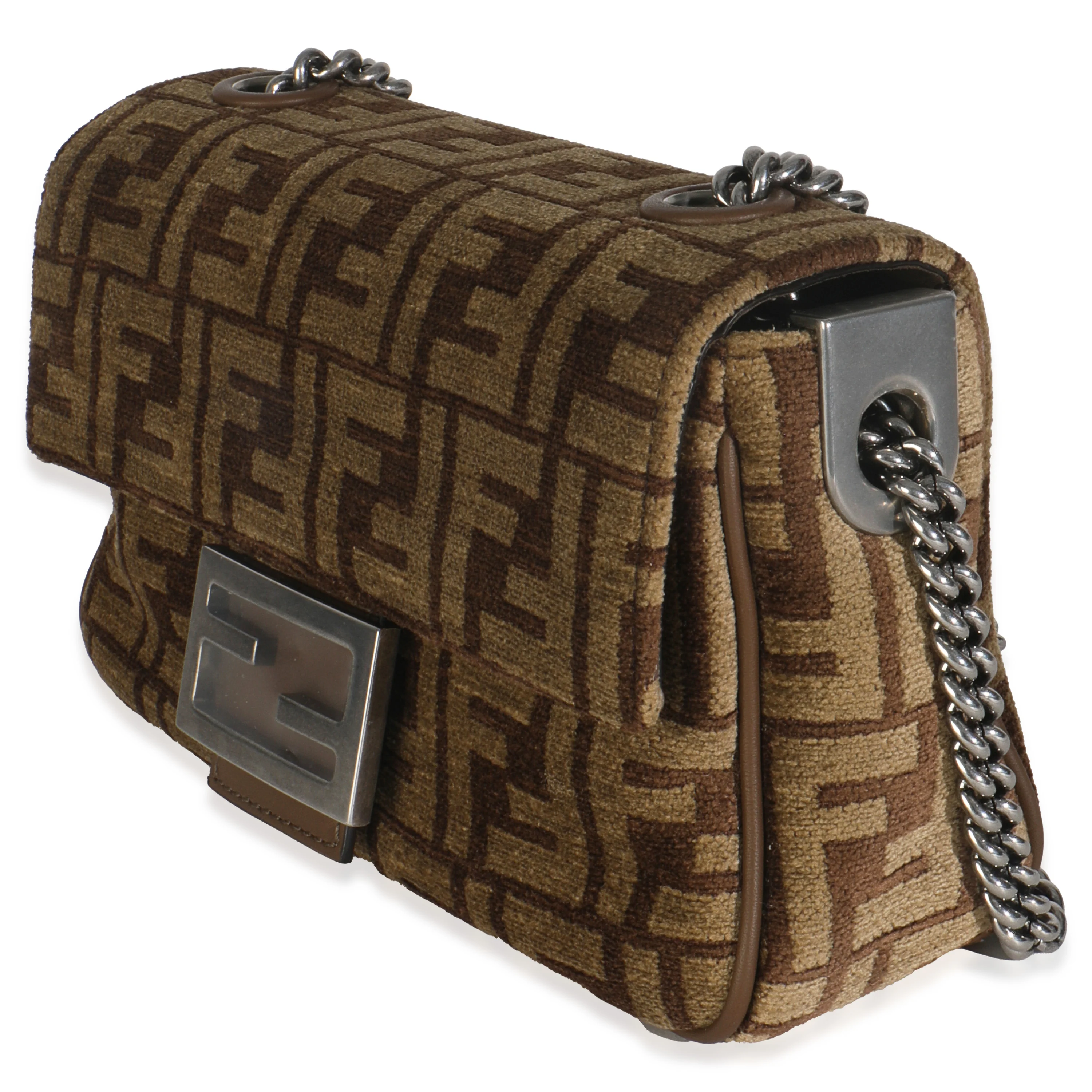 Brown Chenille Vitello Seta FF Midi Chain Baguette - Image 2