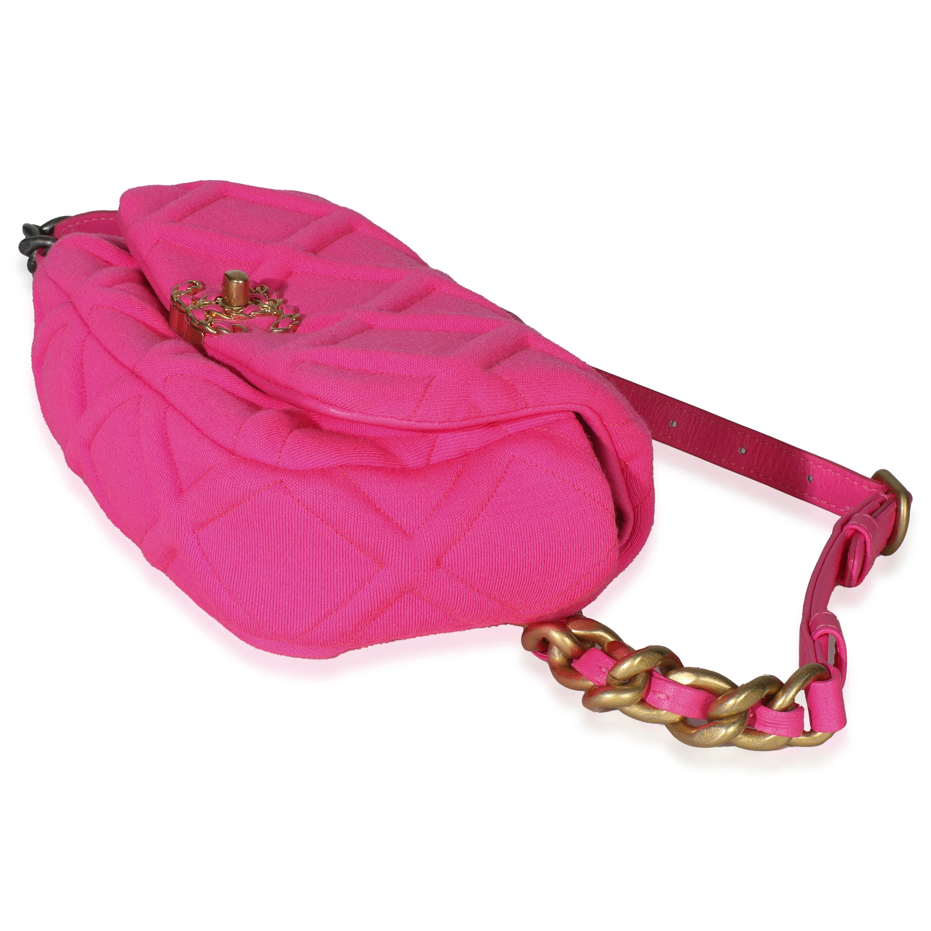 Fuchsia Quilted Jersey Chanel 19 Waist Bag - Image 7