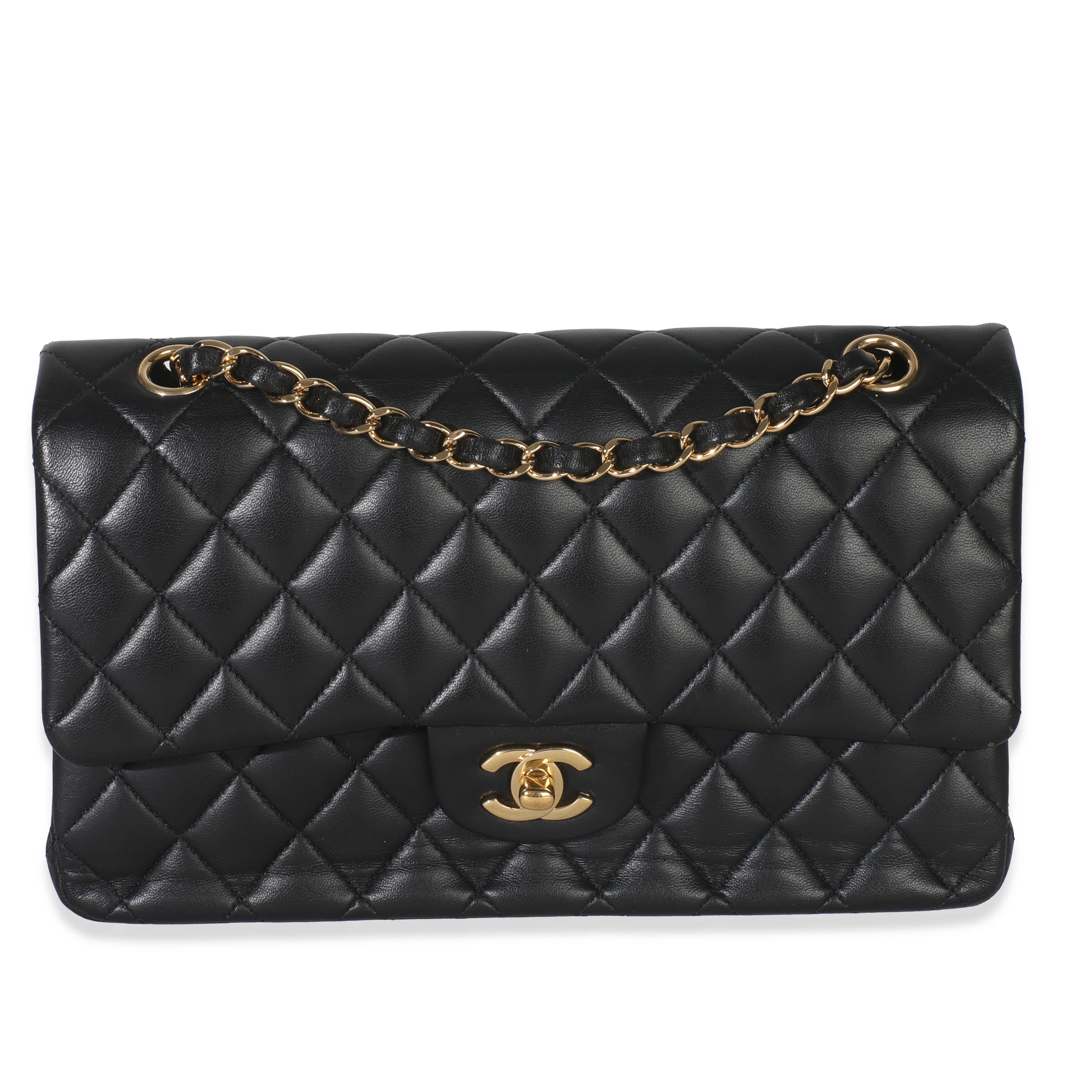 Black Quilted Lambskin Medium Classic Double Flap Handbag