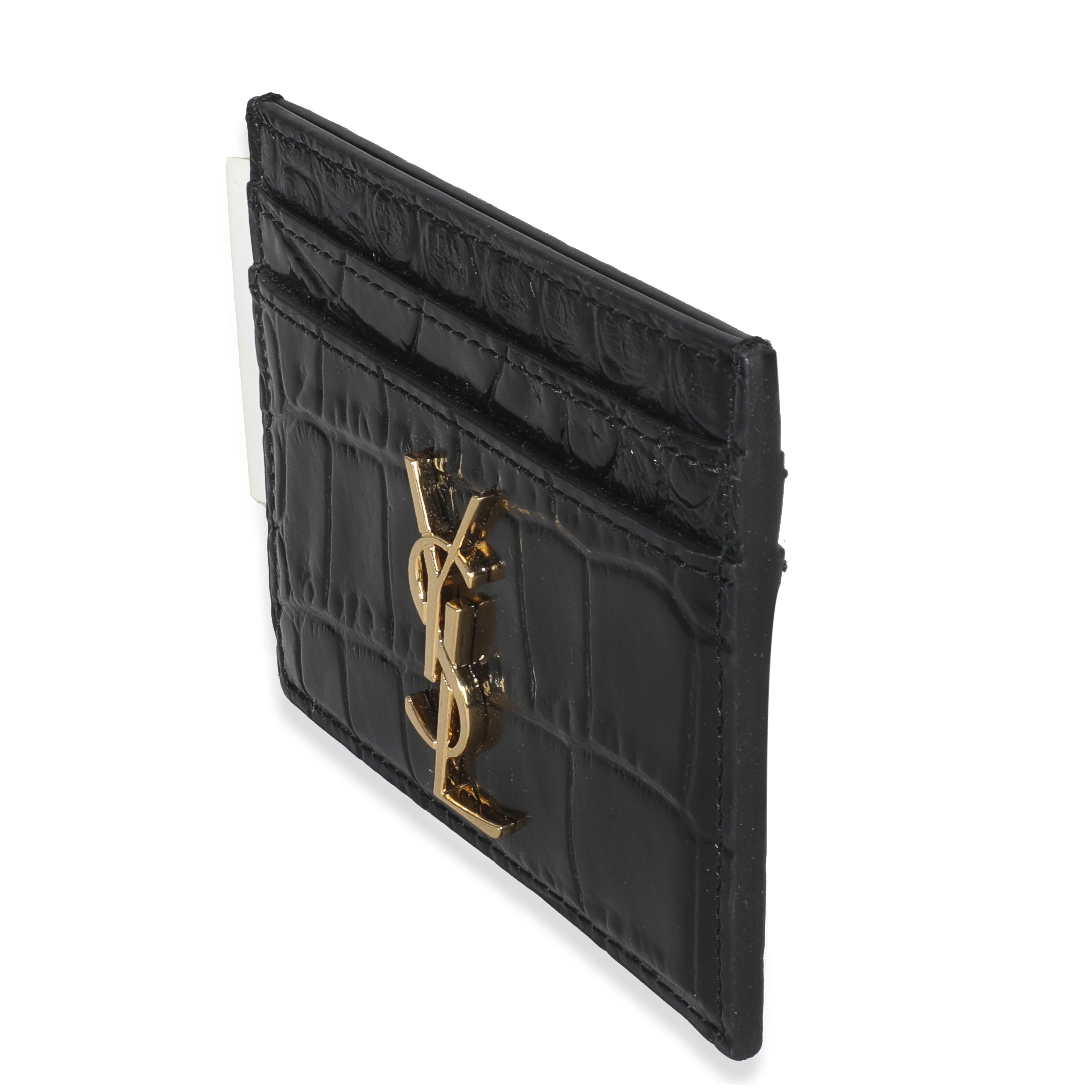 Black Croc Embossed Calfskin Logo Card Holder - Image 2