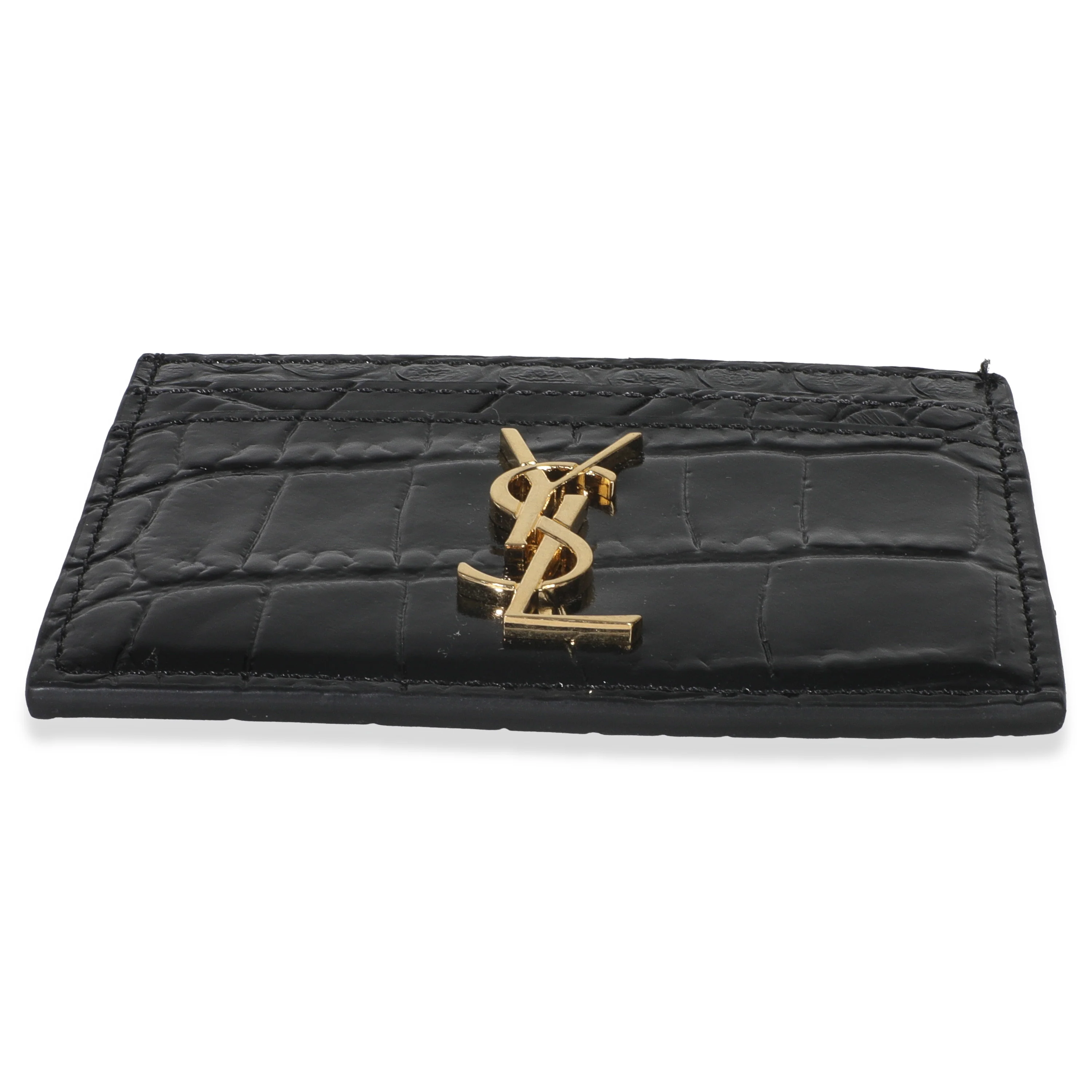 Black Croc Embossed Calfskin Logo Card Holder - Image 4