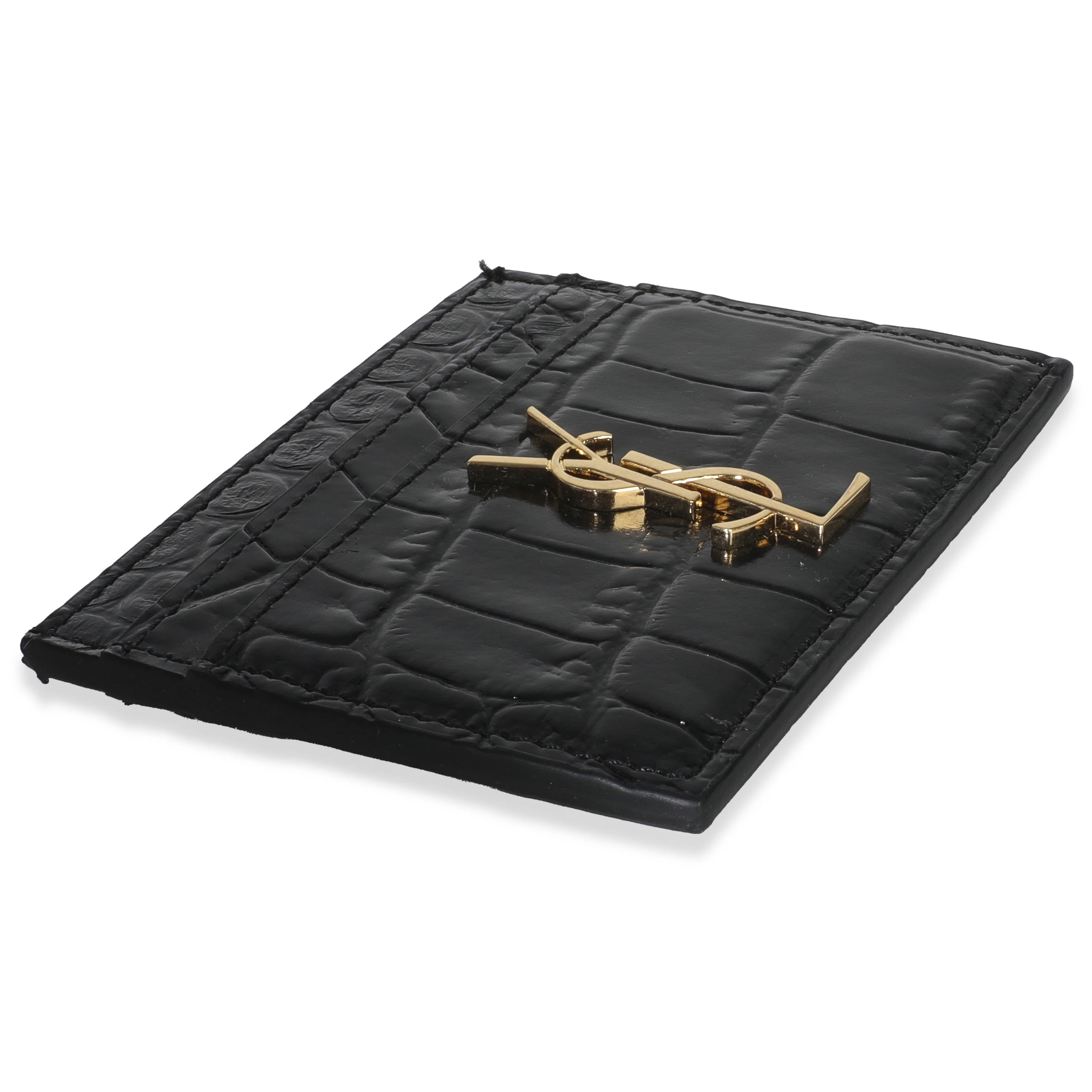 Black Croc Embossed Calfskin Logo Card Holder - Image 5