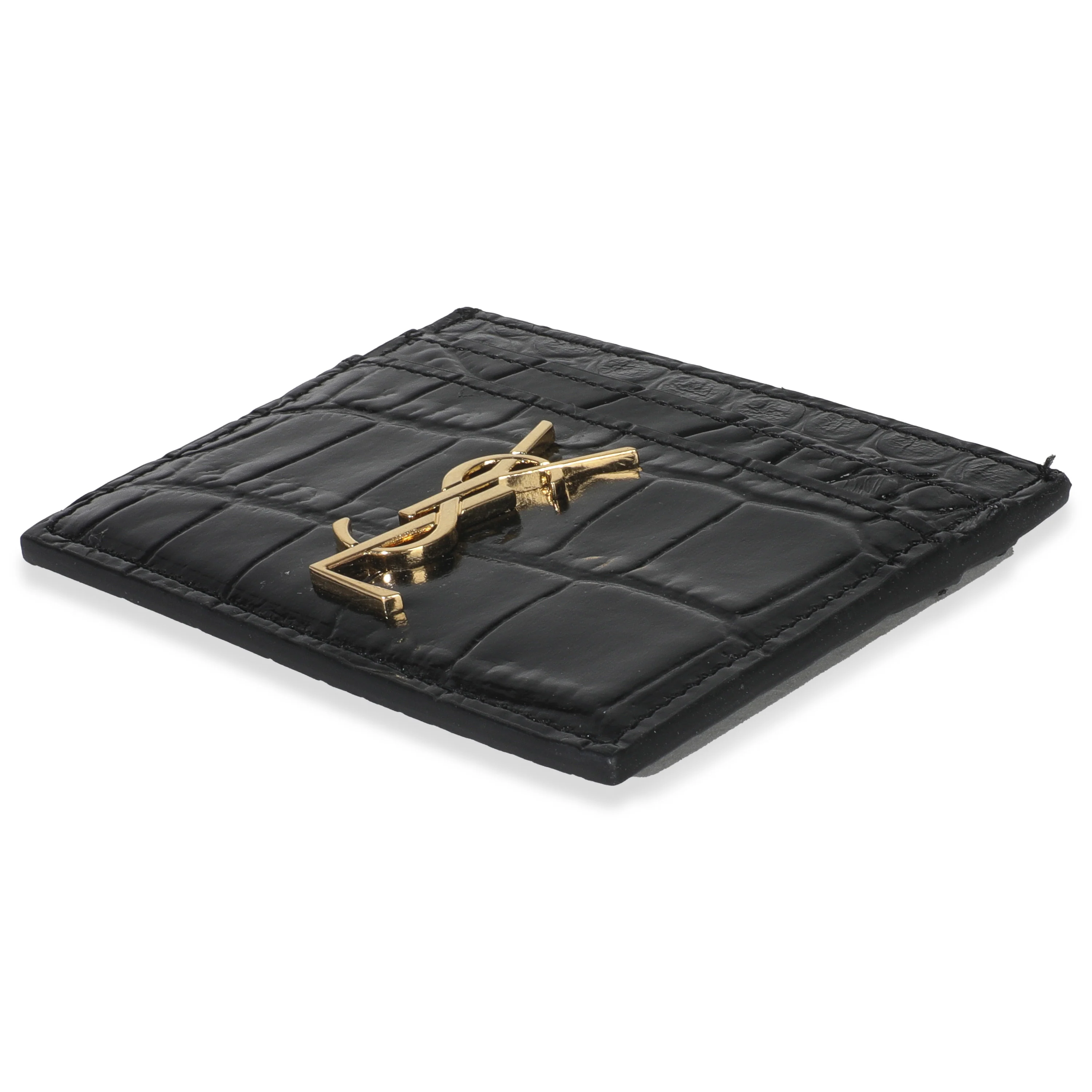 Black Croc Embossed Calfskin Logo Card Holder - Image 6