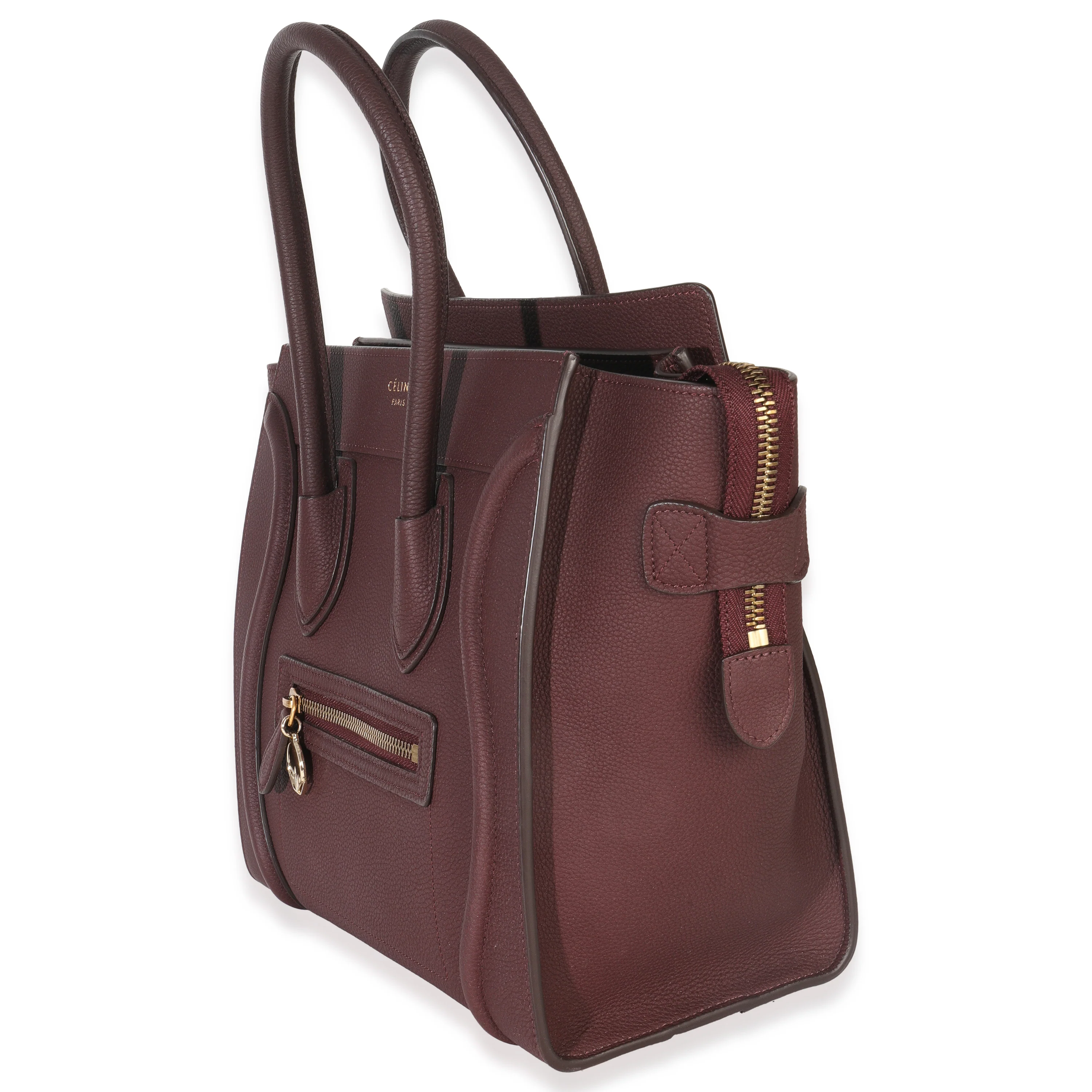 Burgundy Drummed Calfskin Micro Luggage Tote - Image 2