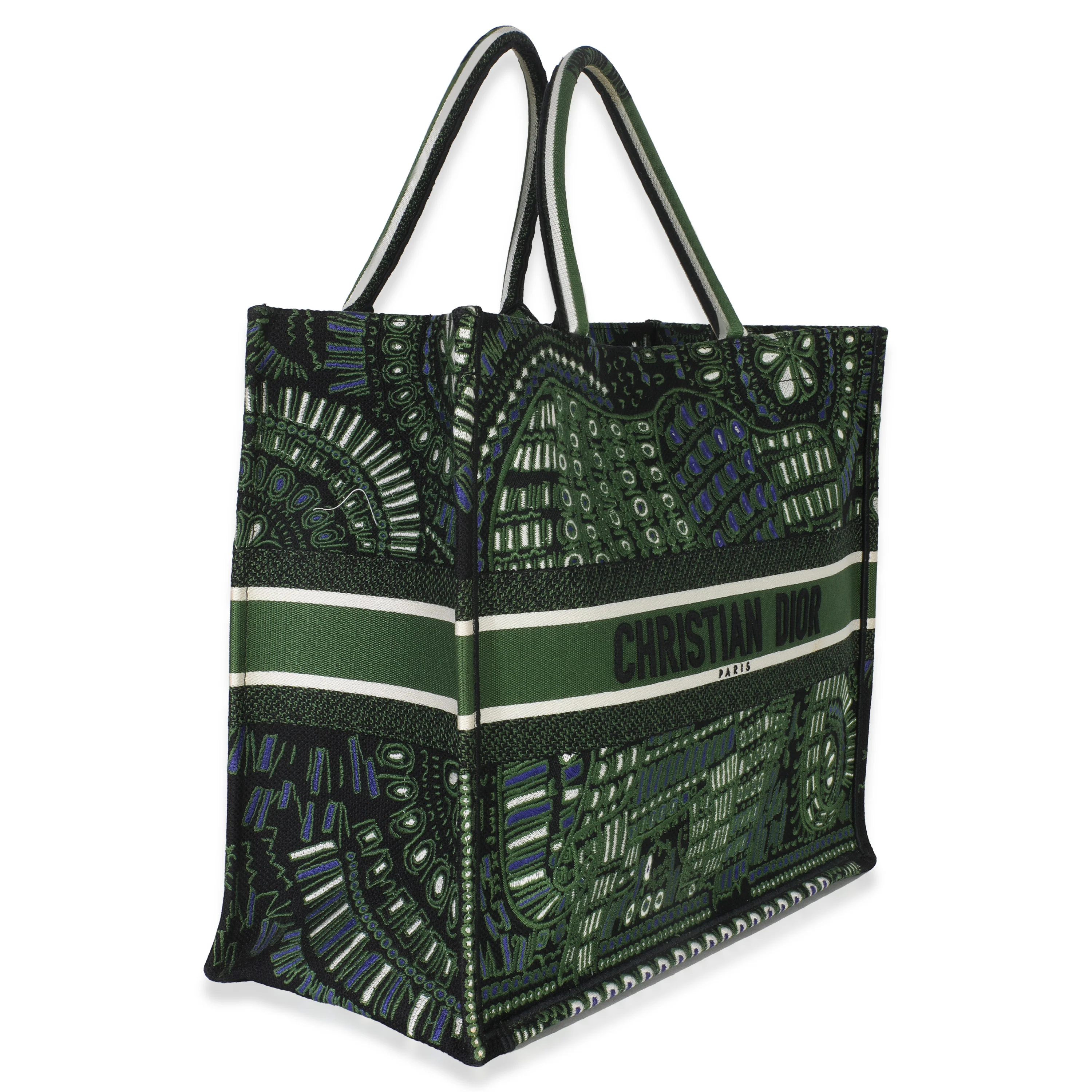 Green Canvas Embroidered Animals Elephant Large Book Tote - Image 3