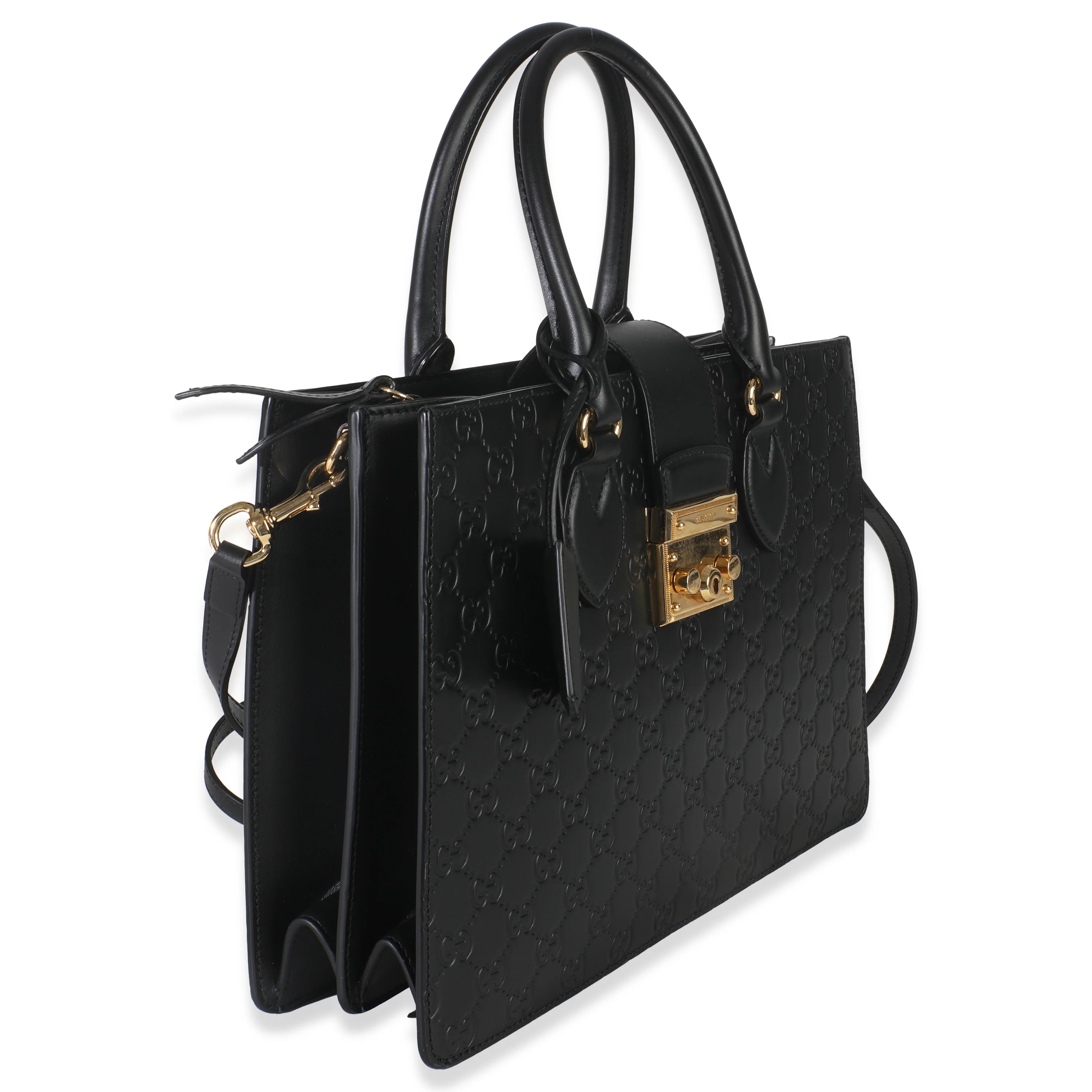 Black Guccissima Leather Medium Padlock Convertible Tote - Image 3