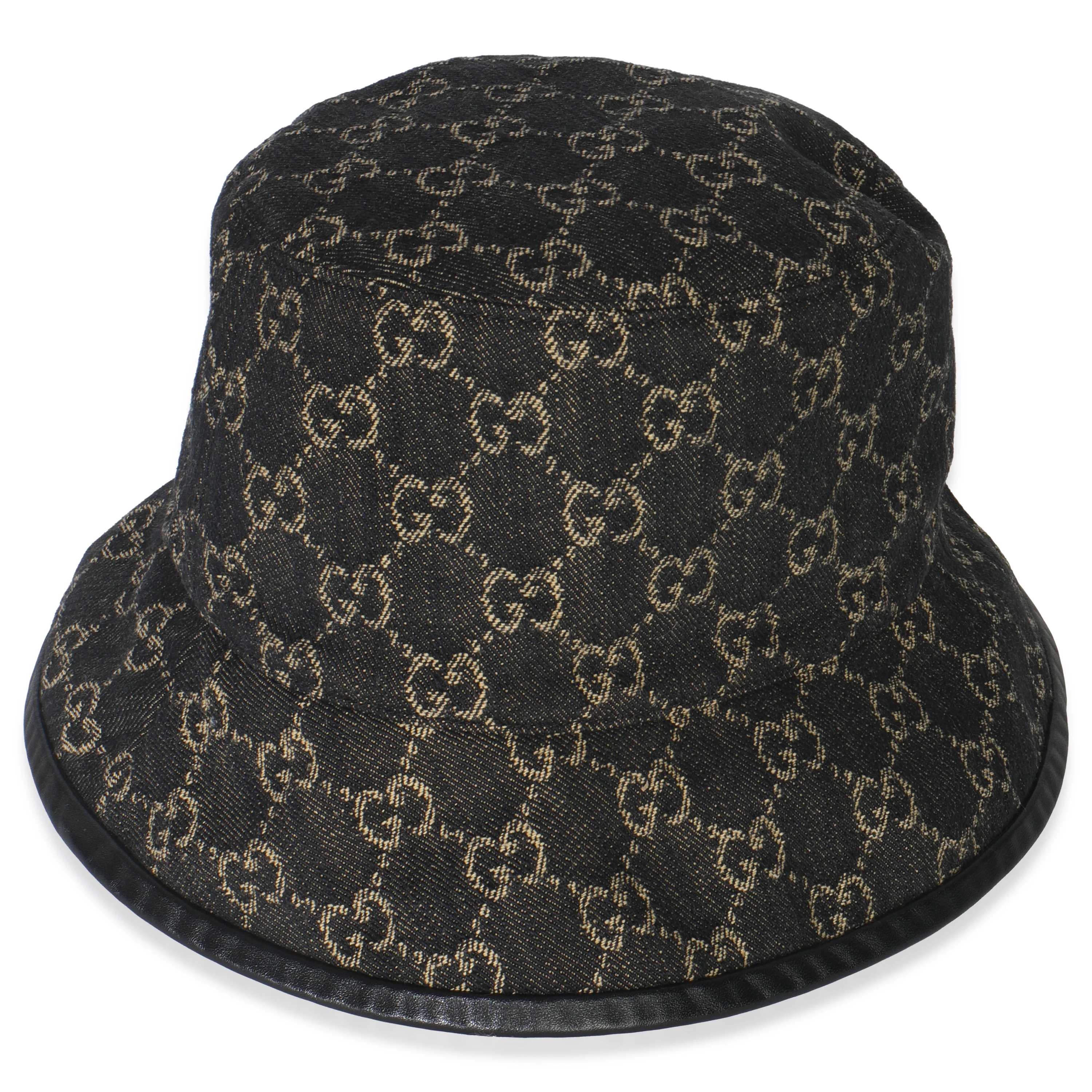 Black Ivory Jacquard Denim GG Monogram Oscar Bucket Hat L - Image 2