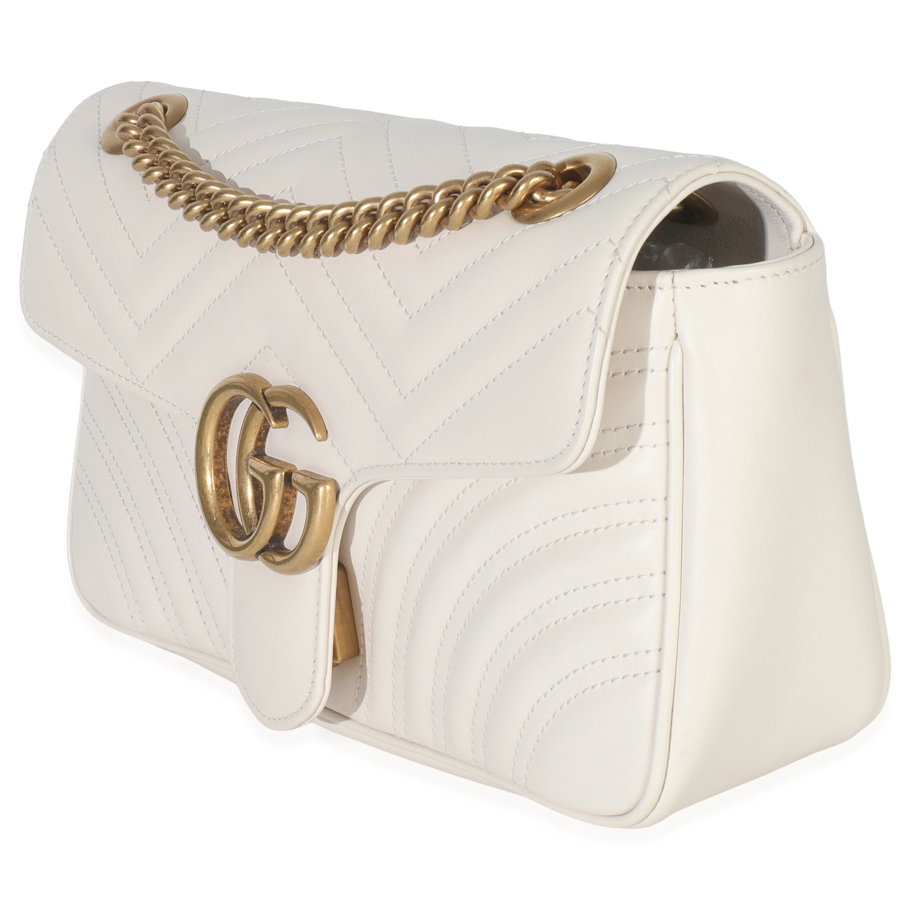 White Calfskin Matelasse Medium GG Marmont Shoulder Bag - Image 2