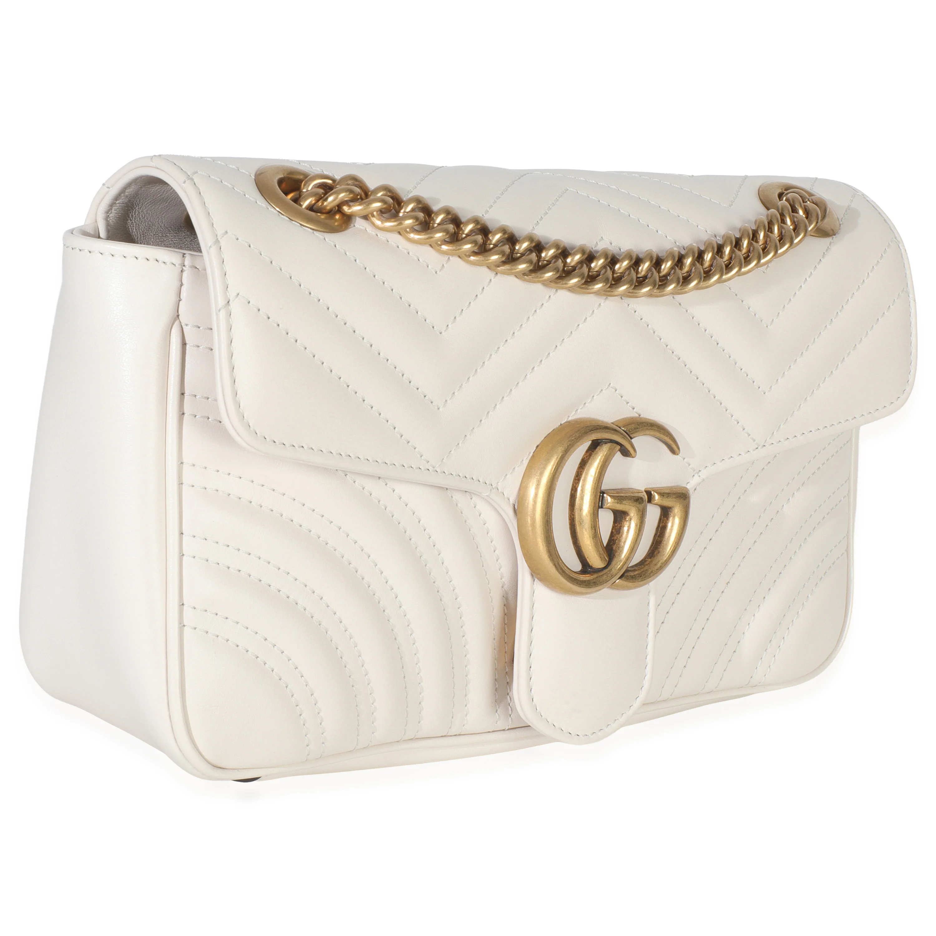 White Calfskin Matelasse Medium GG Marmont Shoulder Bag - Image 3