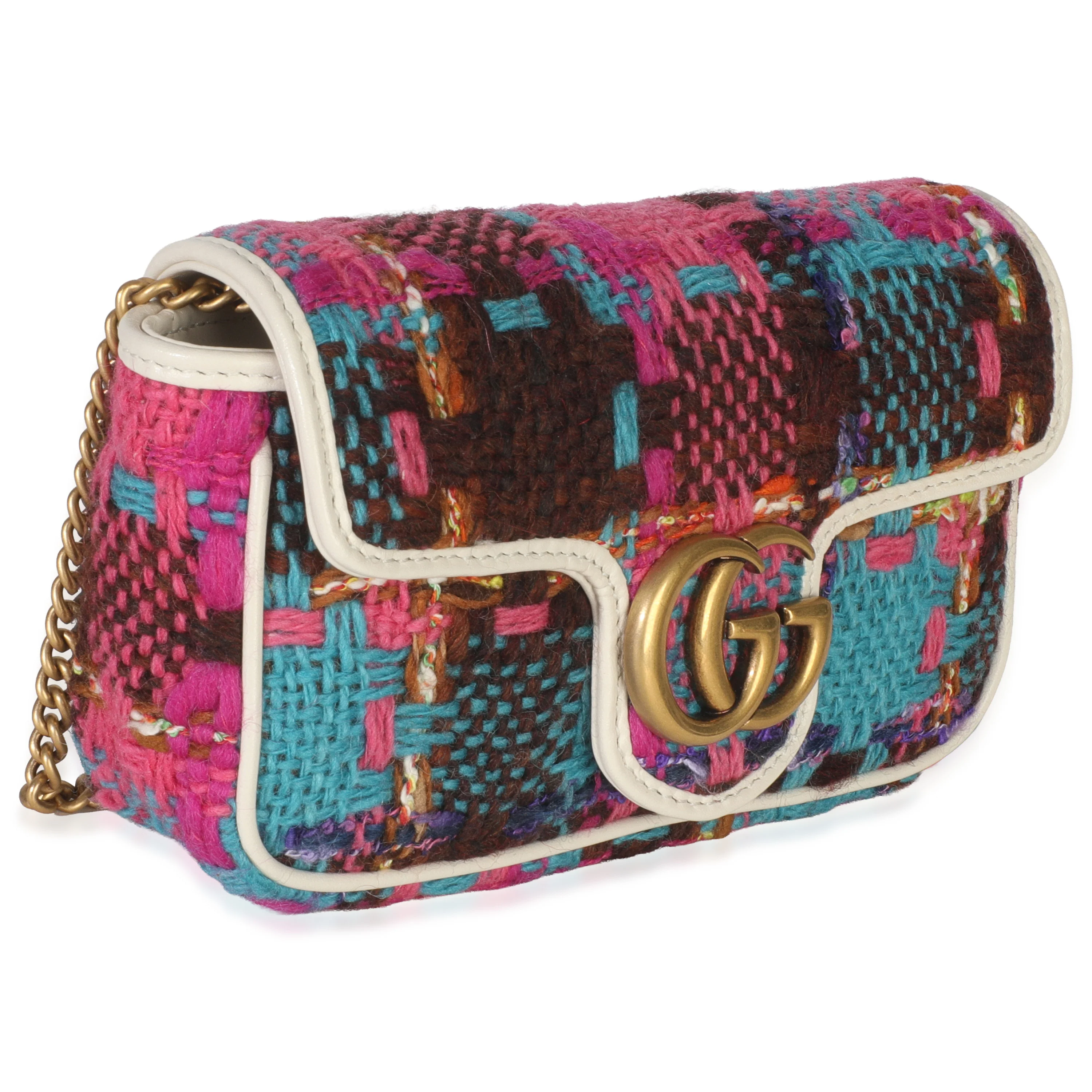 Pink Multicolor Tweed Spicy Check Super Mini GG Marmont - Image 3