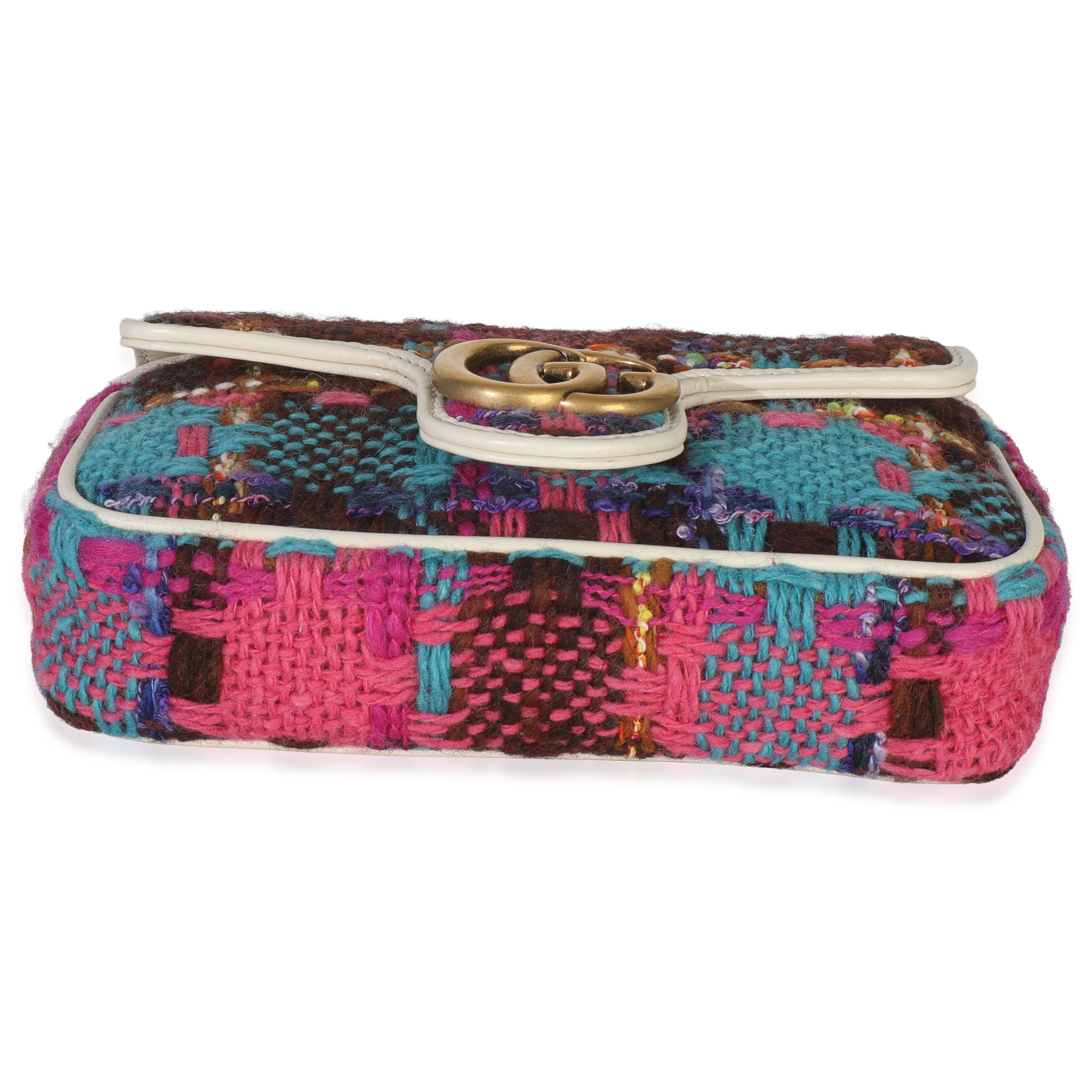 Pink Multicolor Tweed Spicy Check Super Mini GG Marmont - Image 5
