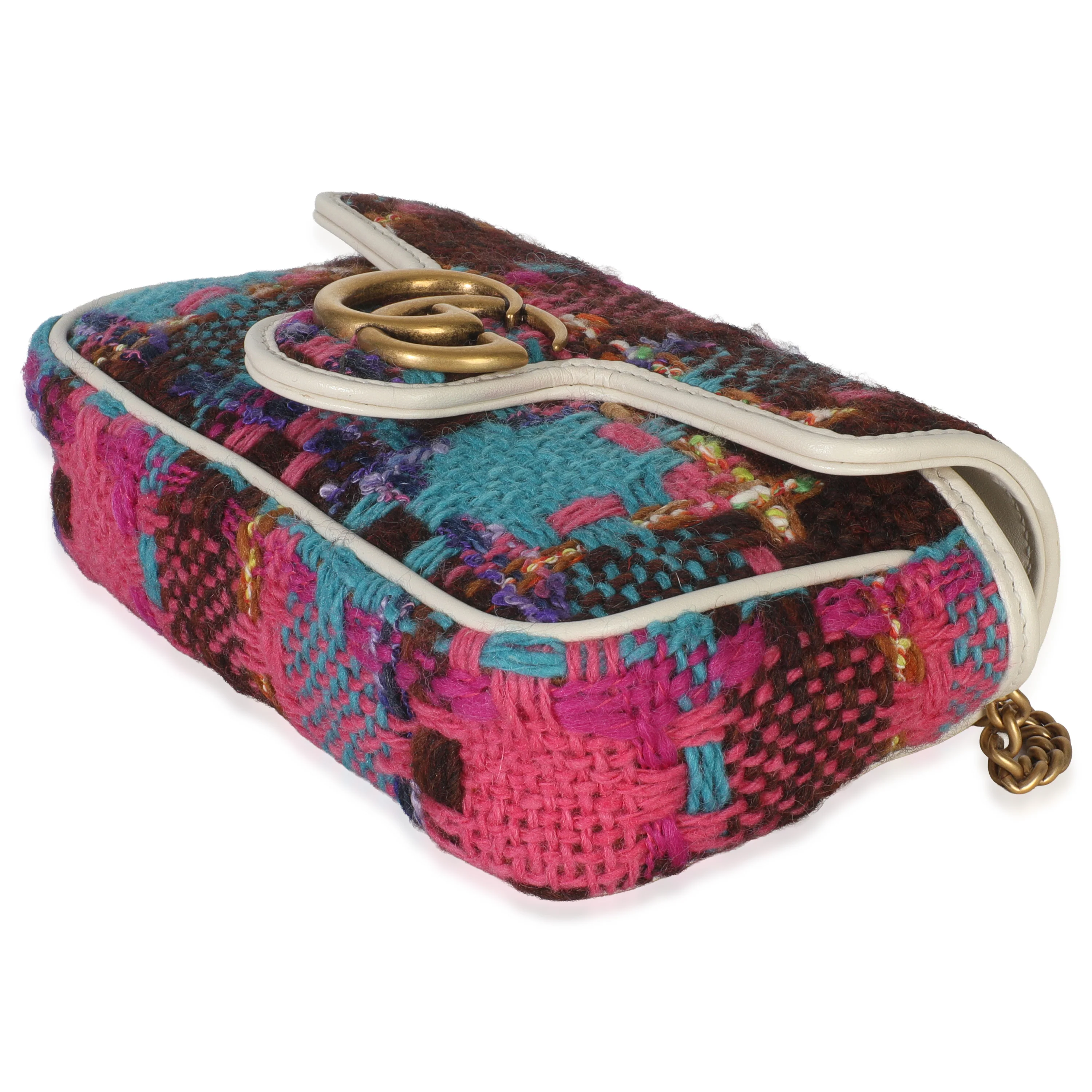 Pink Multicolor Tweed Spicy Check Super Mini GG Marmont - Image 7