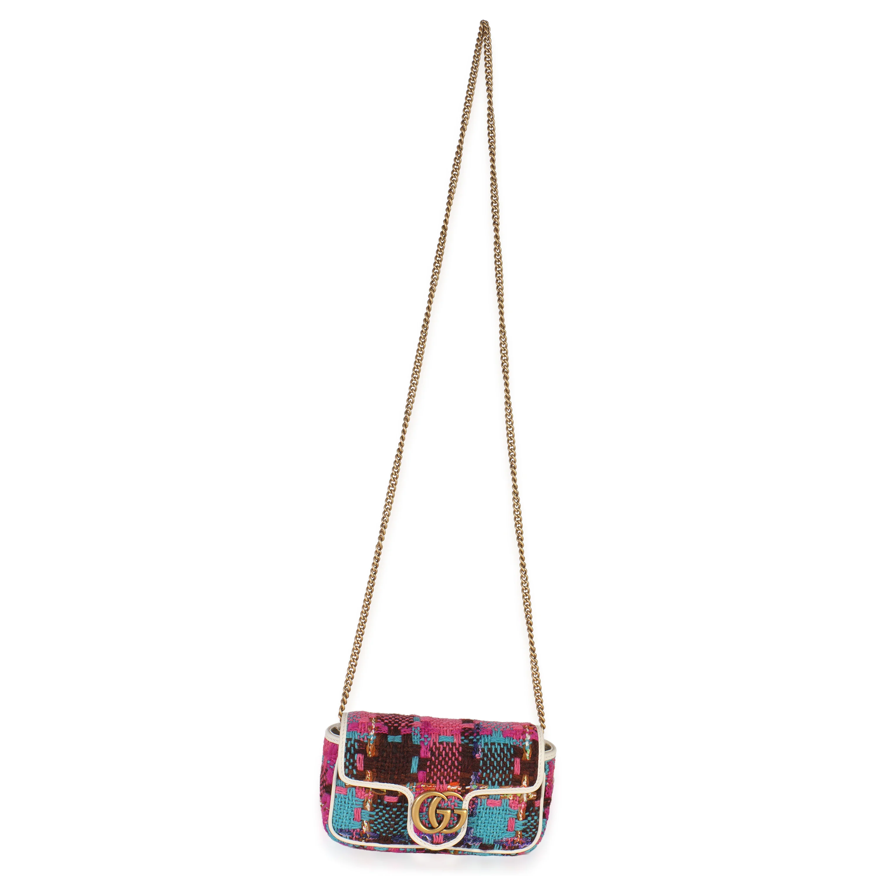 Pink Multicolor Tweed Spicy Check Super Mini GG Marmont - Image 8