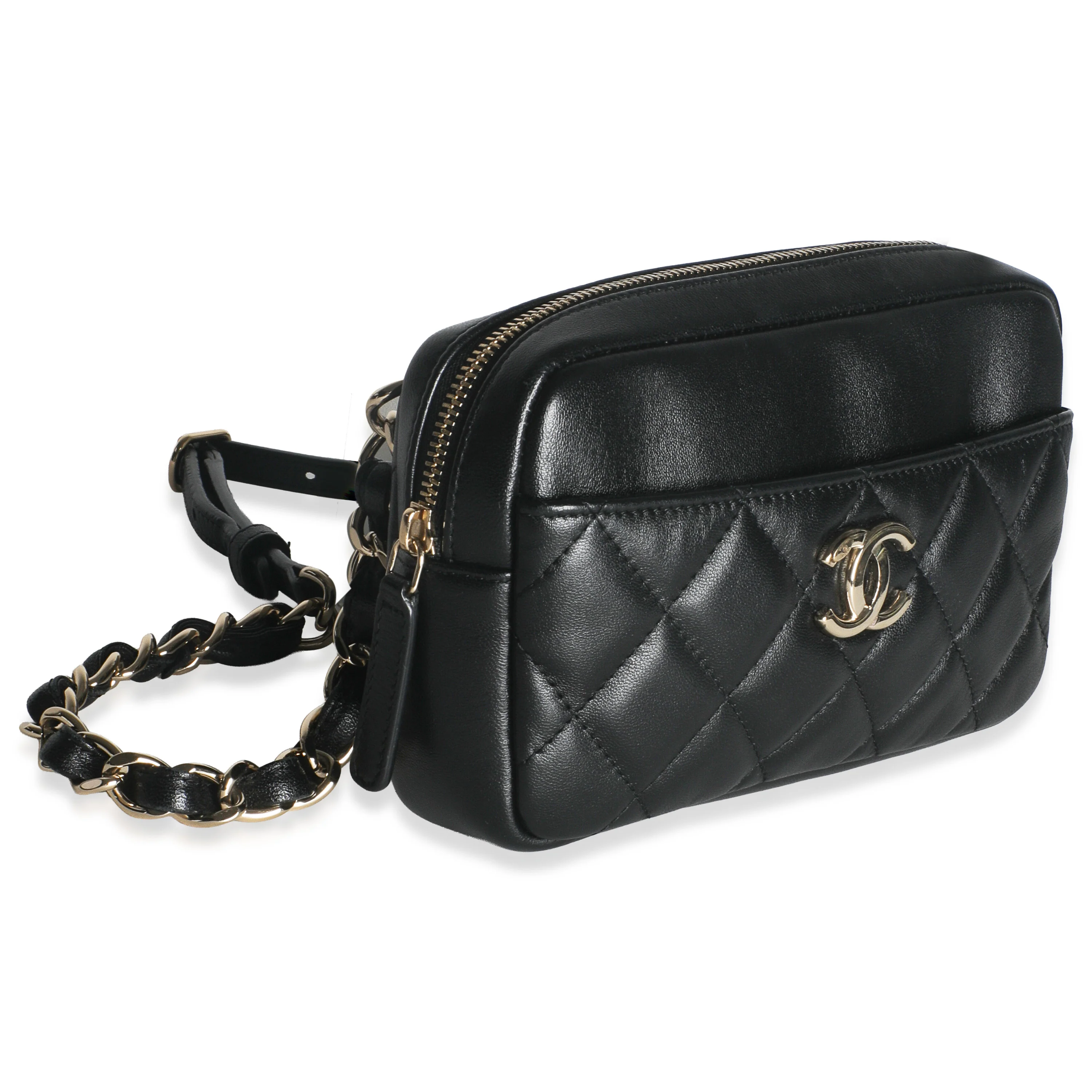 Black Quilted Lambskin Front Pocket Belt Bag - Image 3