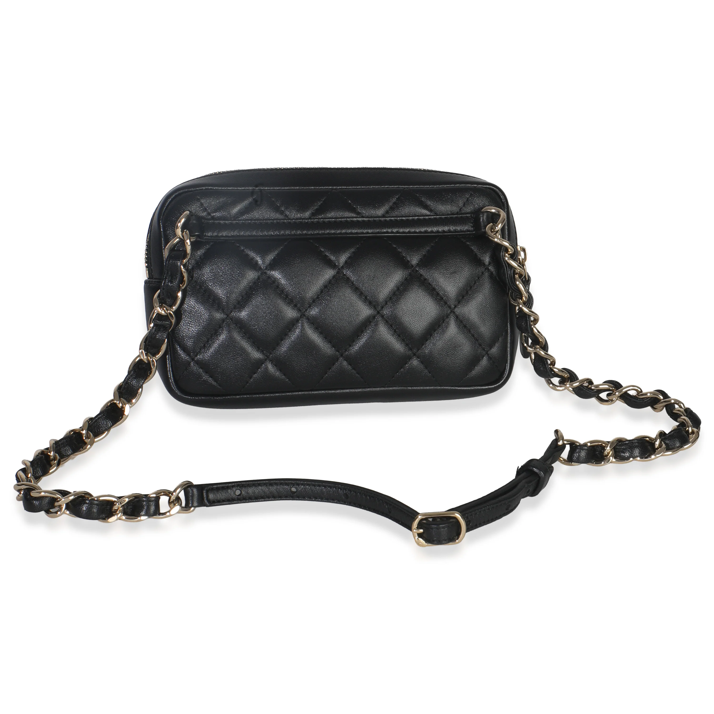Black Quilted Lambskin Front Pocket Belt Bag - Image 4