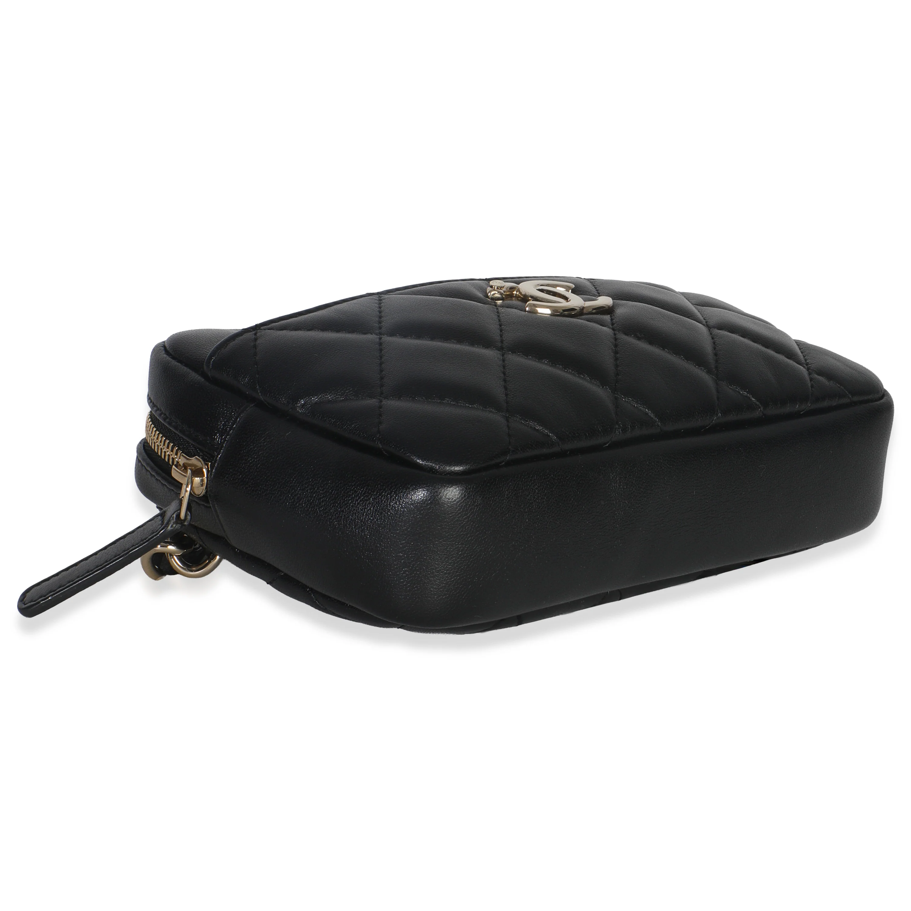 Black Quilted Lambskin Front Pocket Belt Bag - Image 7