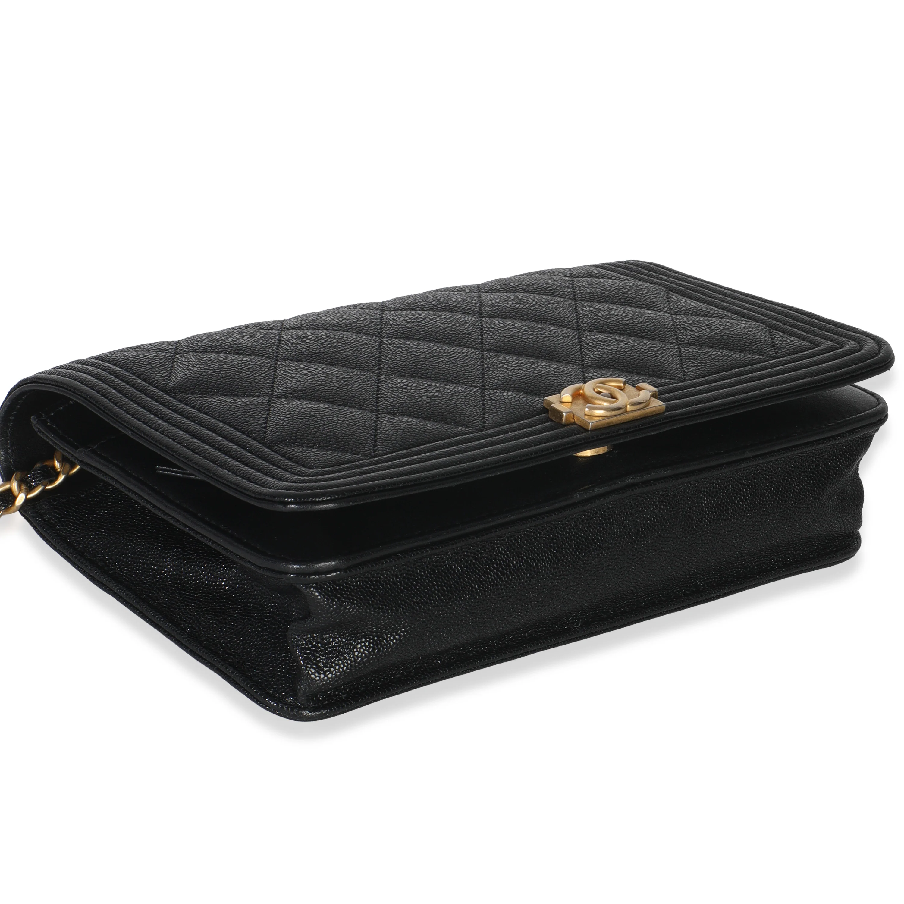 Black Quilted Caviar Boy Wallet On Chain - Image 5