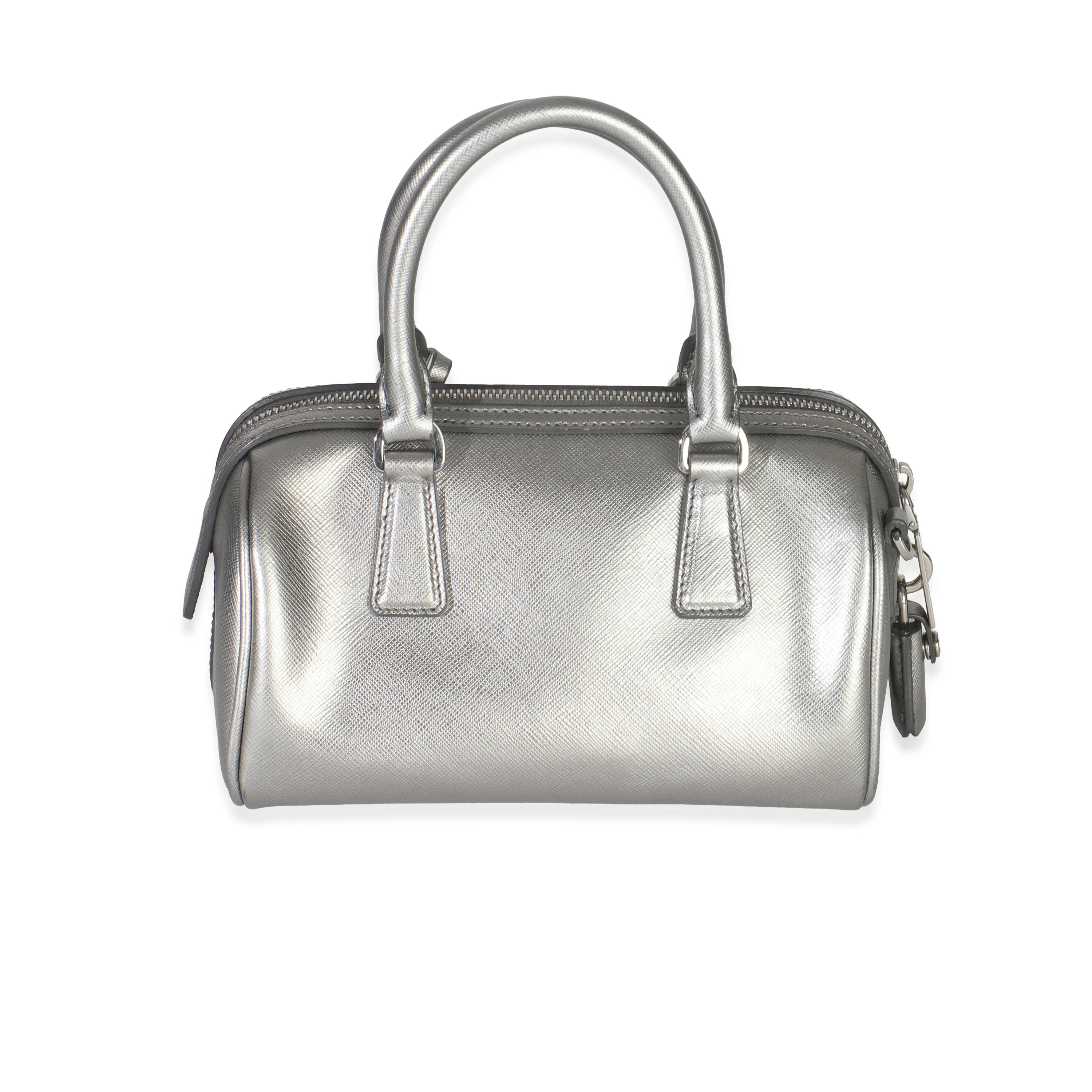 Silver Saffiano Lux Small Bauletto Bag - Image 4