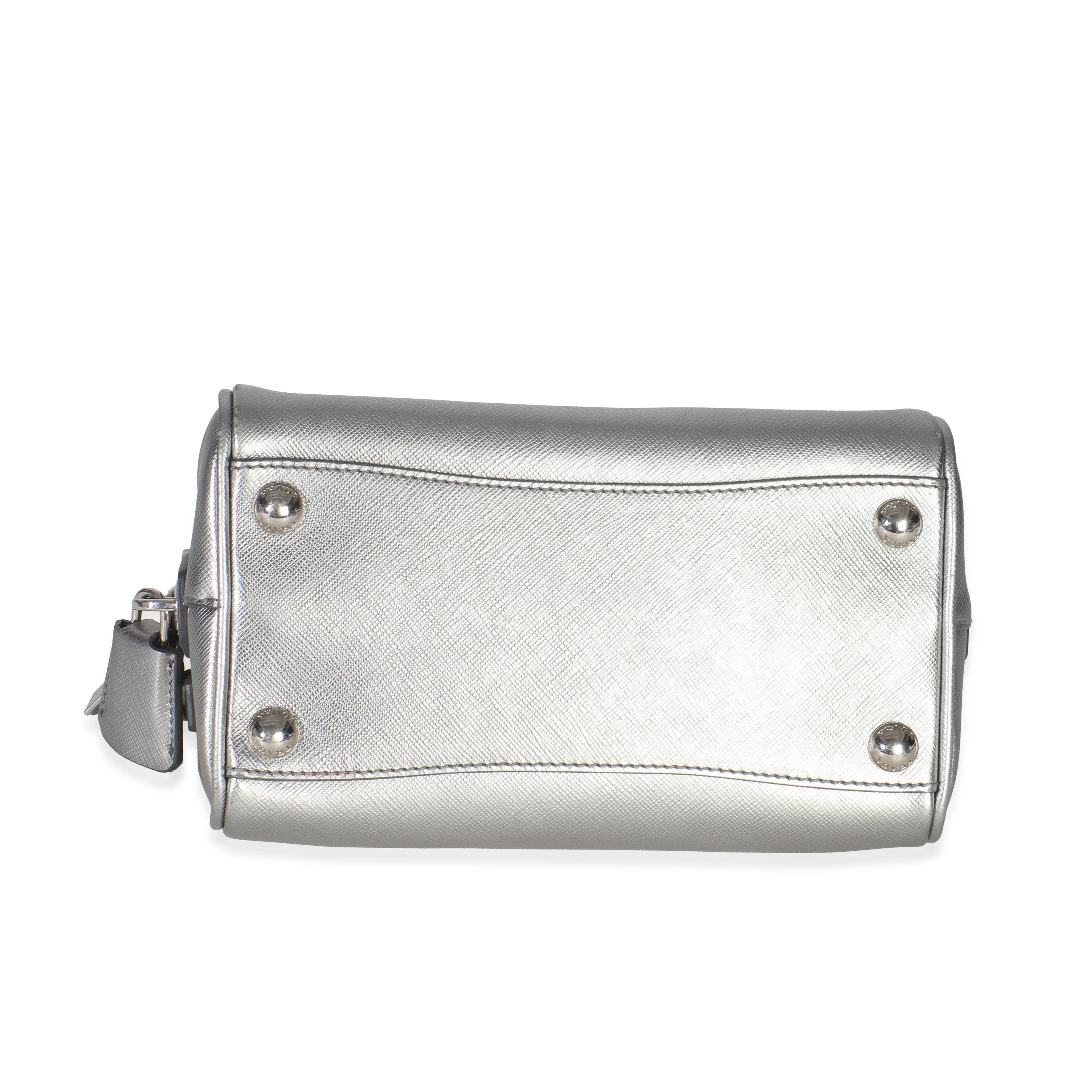 Silver Saffiano Lux Small Bauletto Bag - Image 5
