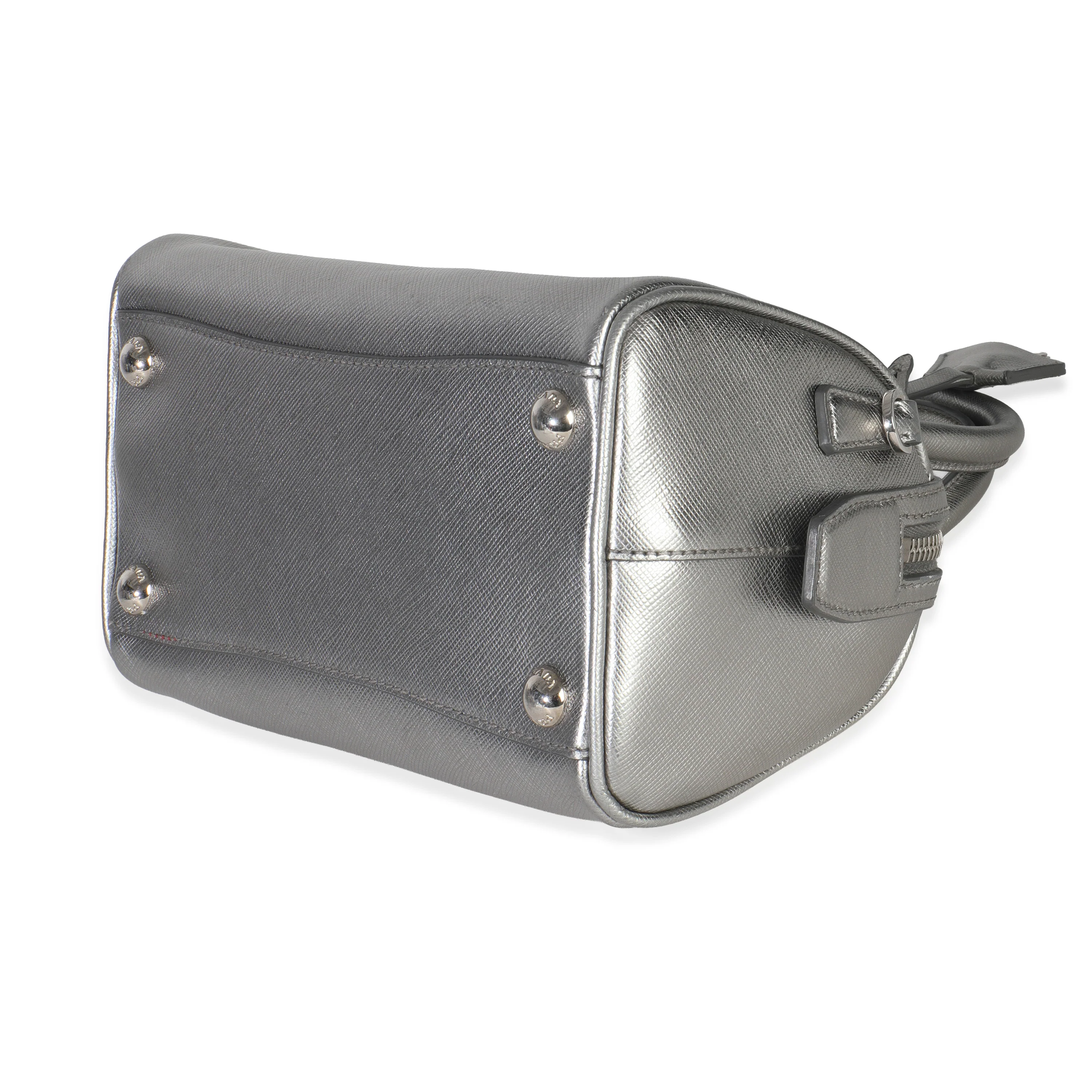 Silver Saffiano Lux Small Bauletto Bag - Image 7