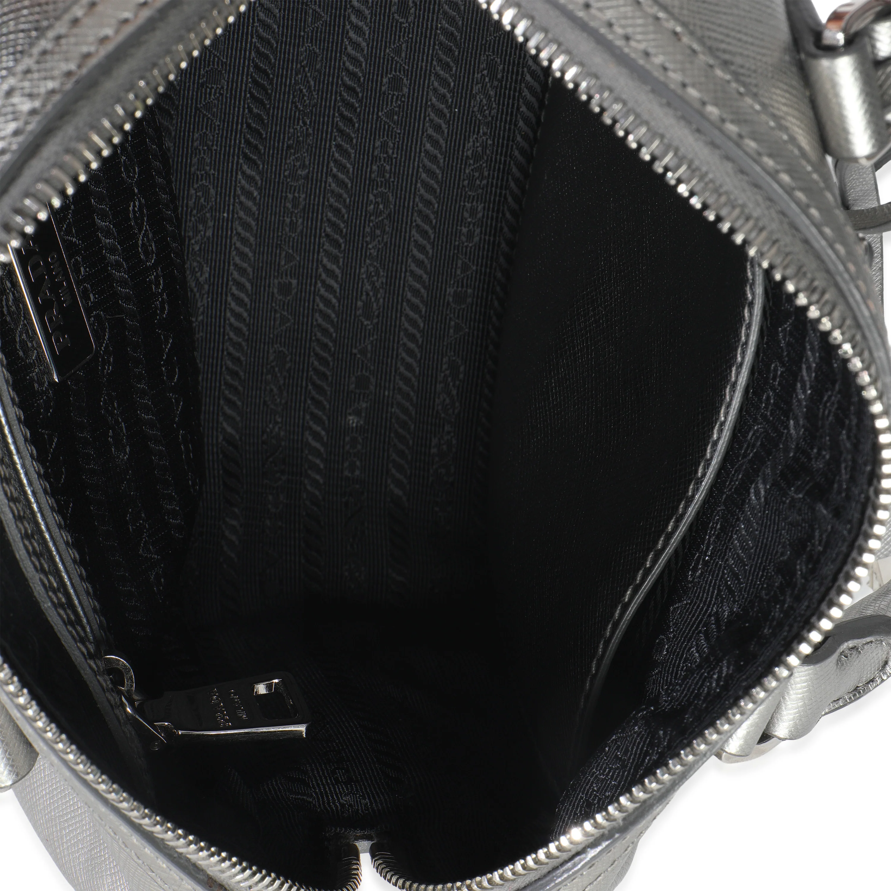 Silver Saffiano Lux Small Bauletto Bag - Image 8