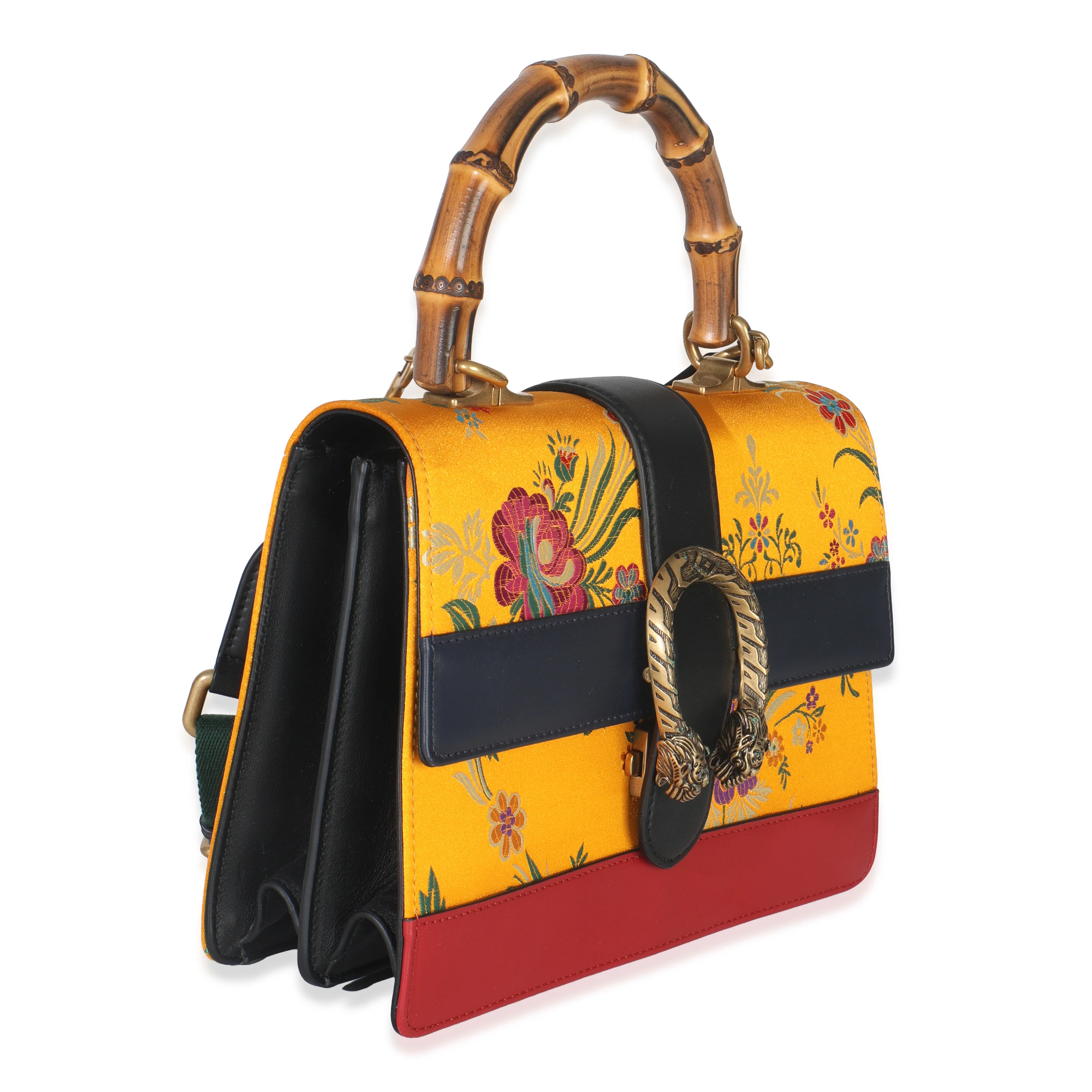 Yellow Satin Calfskin Bamboo Web Tokyo Medium Dionysus Top Handle Bag - Image 3