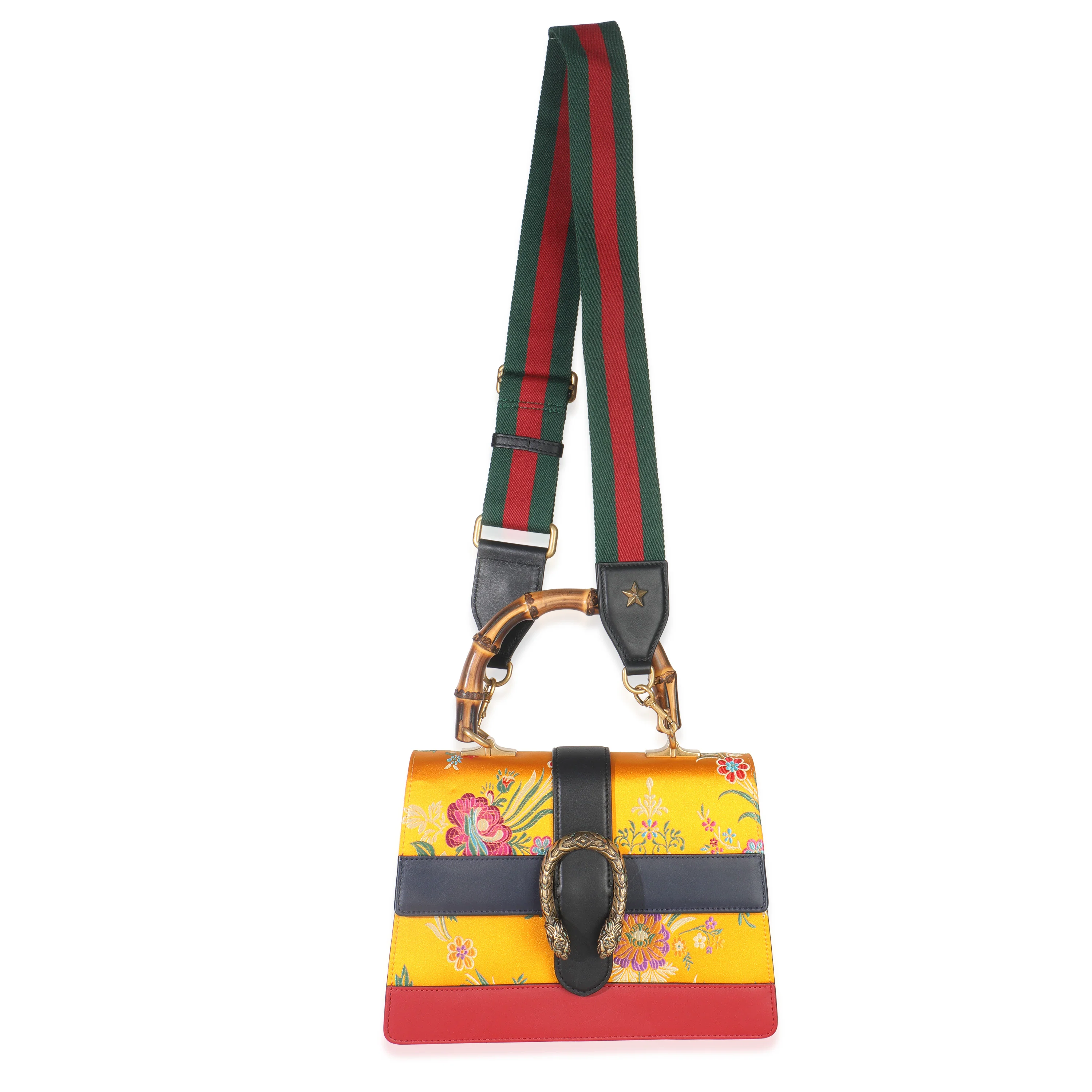Yellow Satin Calfskin Bamboo Web Tokyo Medium Dionysus Top Handle Bag - Image 8