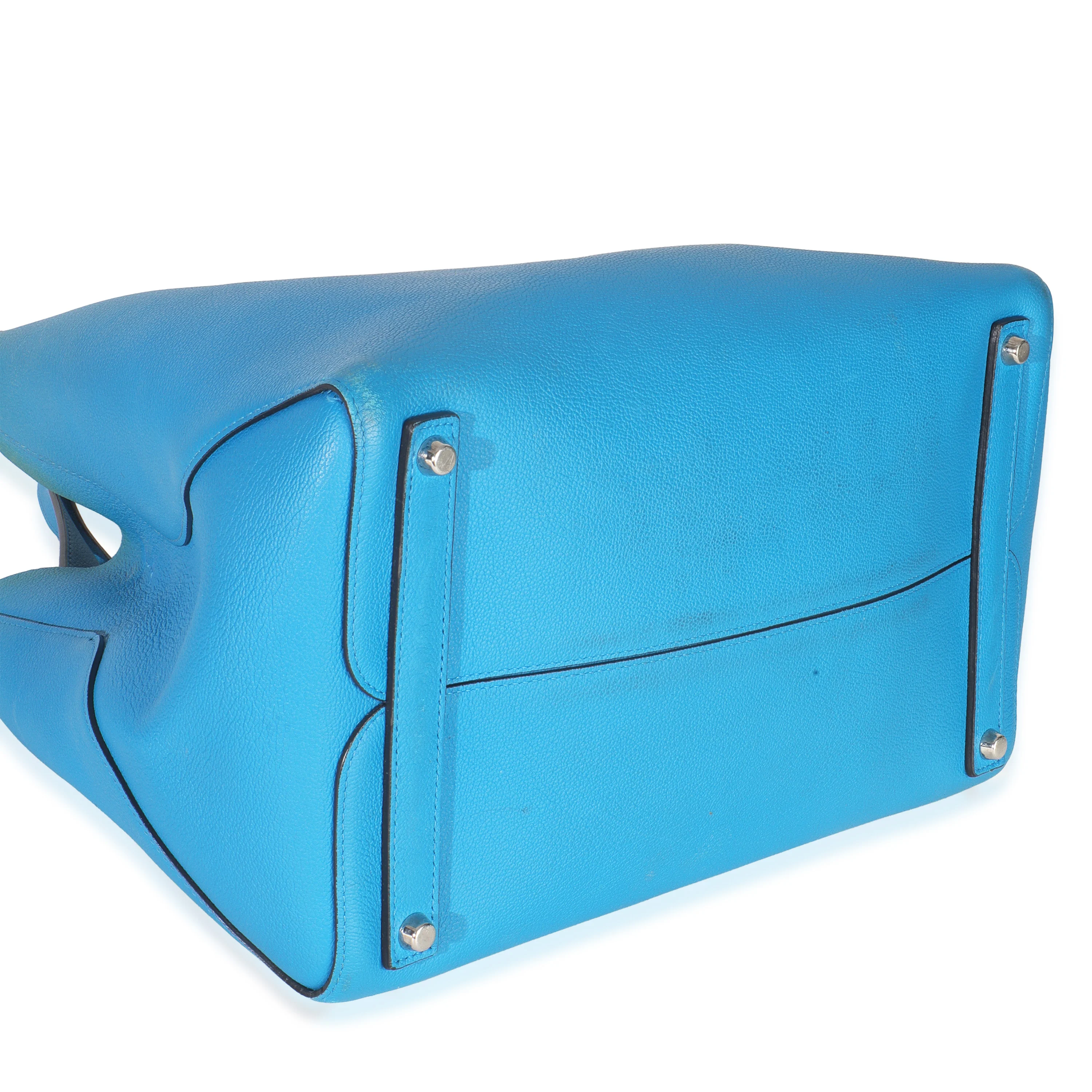 Blue Supple Grained Calfskin Large Open Bar Tote - Image 6