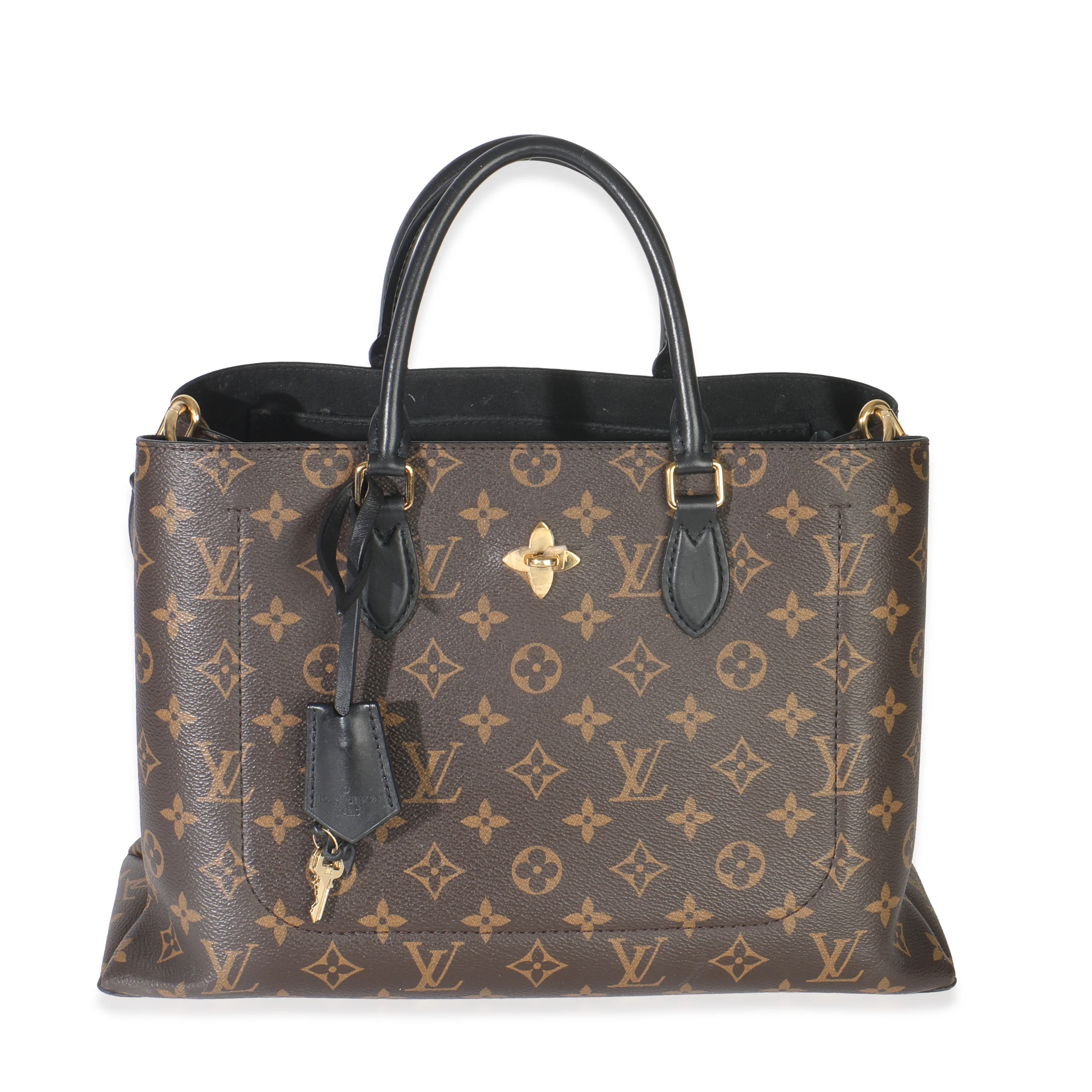 Black Monogram Canvas Flower Tote