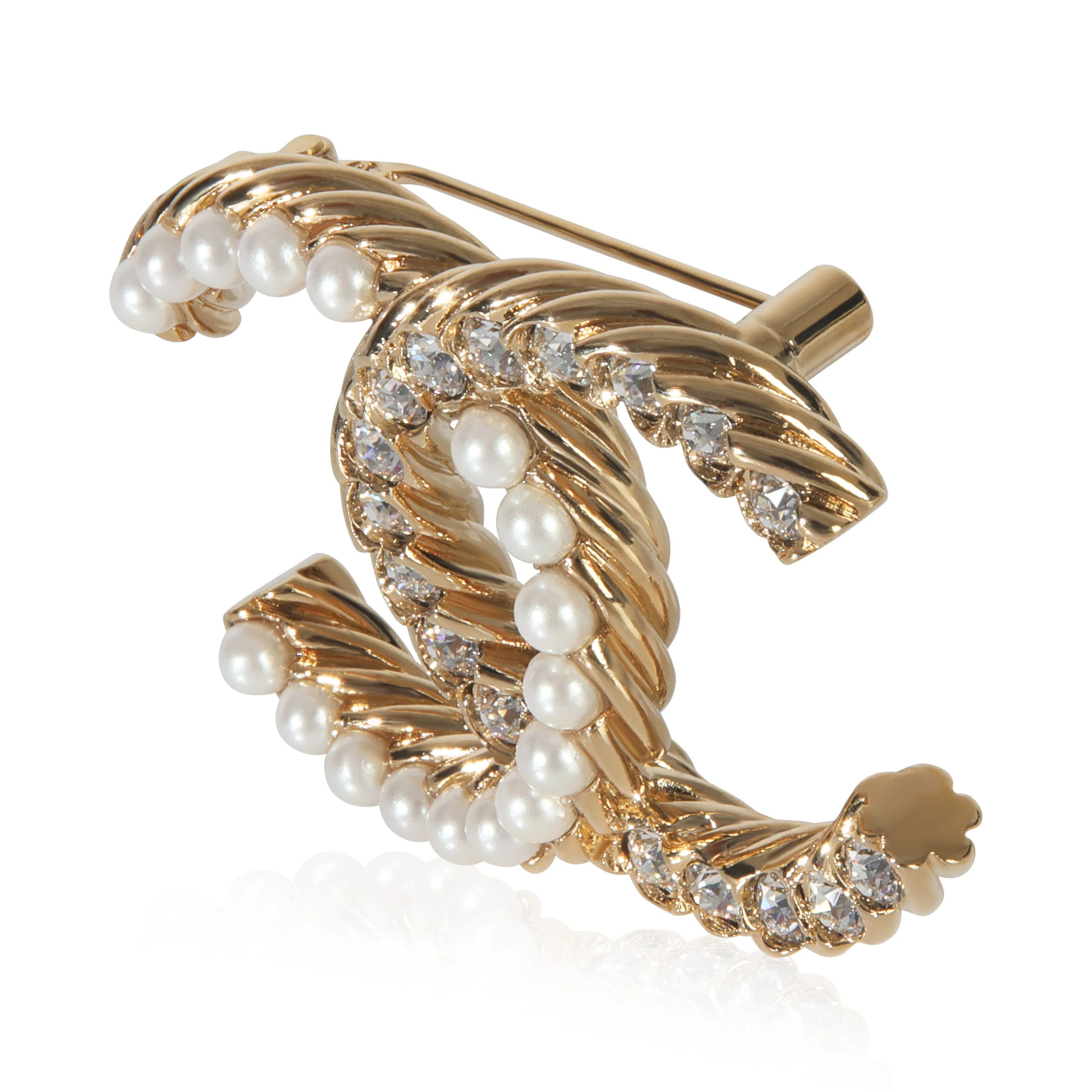 Gold-Plated  2023 Strass & Faux Pearl Brooch - Image 2