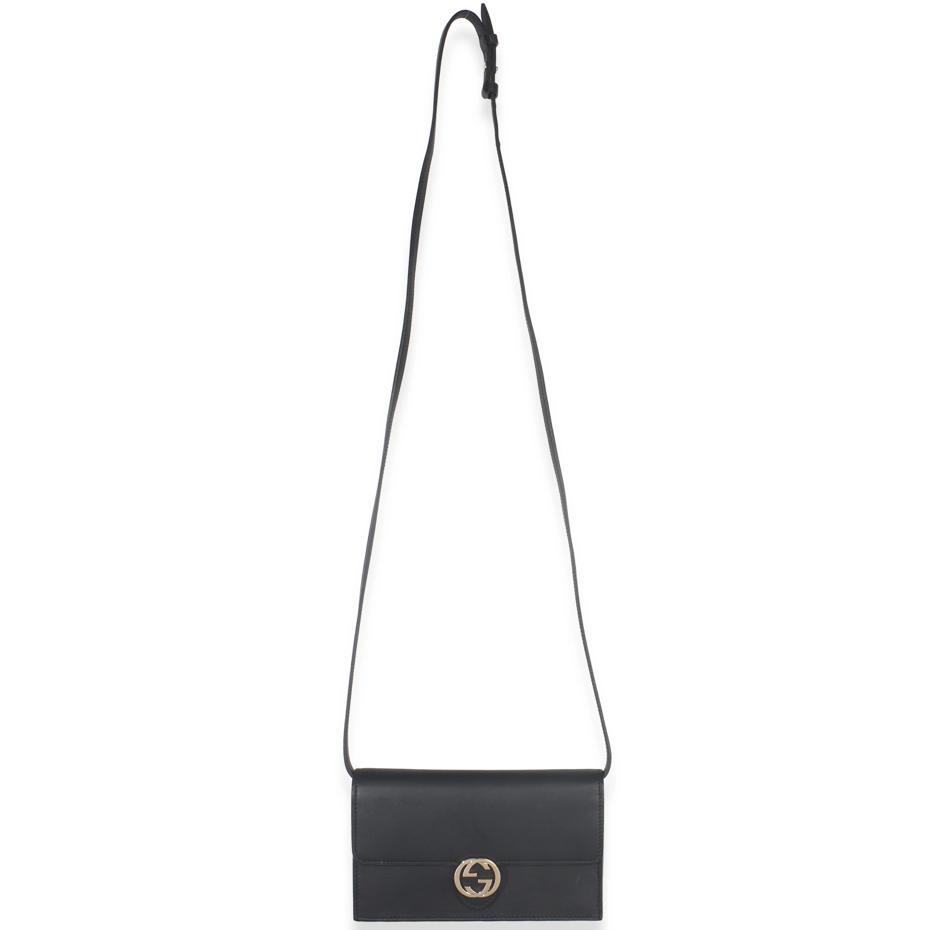 Black Smooth Calfskin Interlocking G Wallet On Strap - Image 5