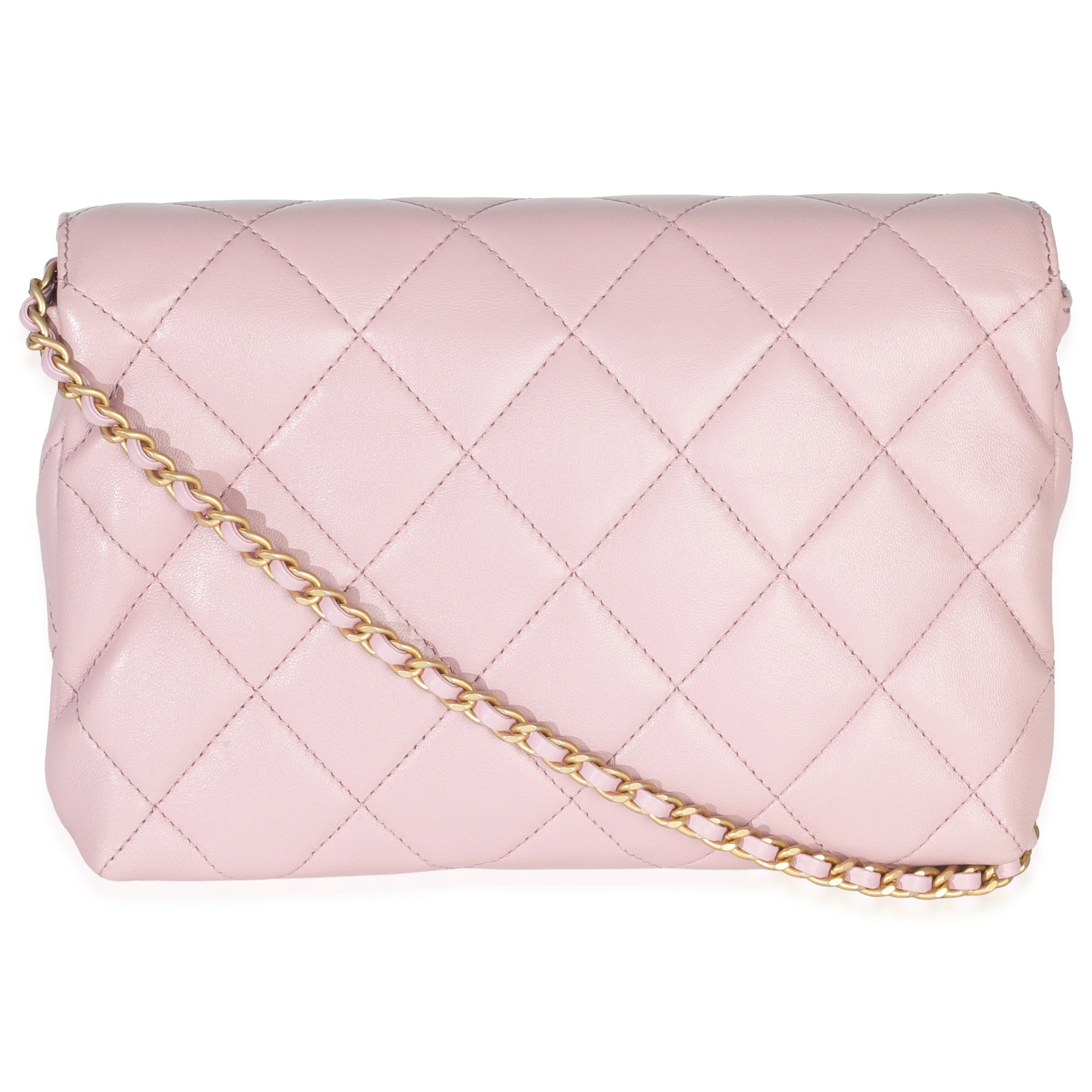 Pink Shiny Quilted Calfskin Mini Pearl Logo Flap Bag - Image 4
