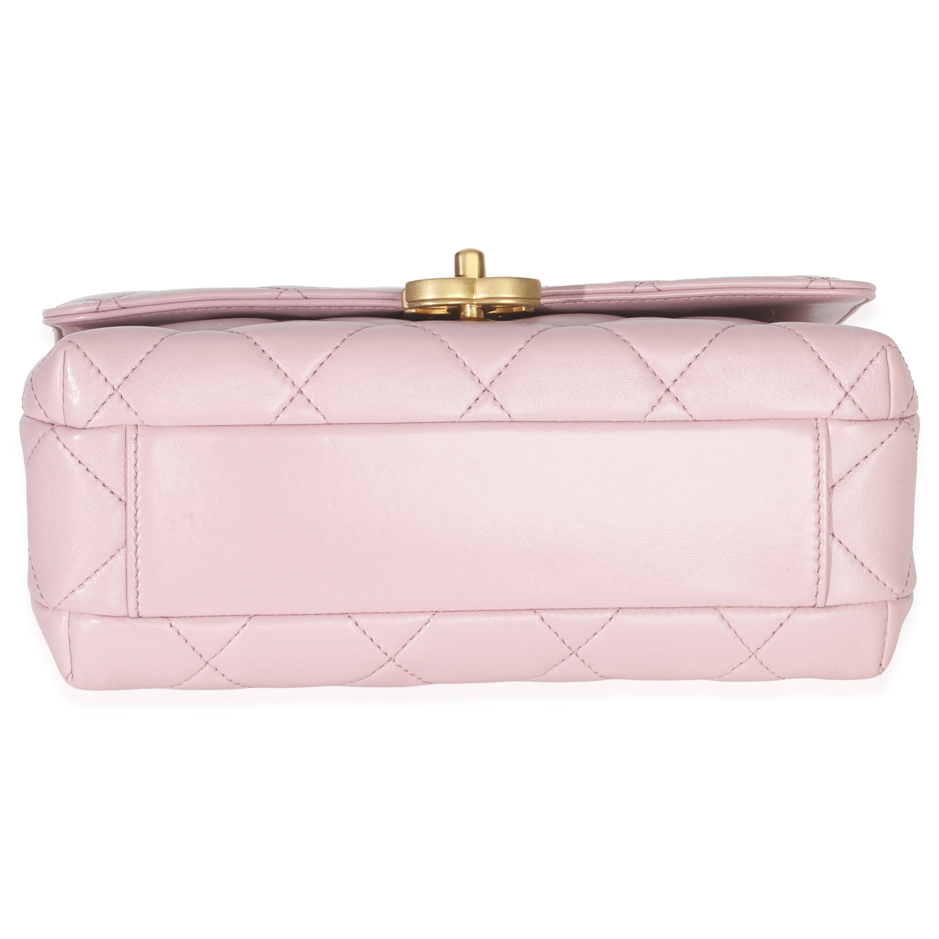 Pink Shiny Quilted Calfskin Mini Pearl Logo Flap Bag - Image 5