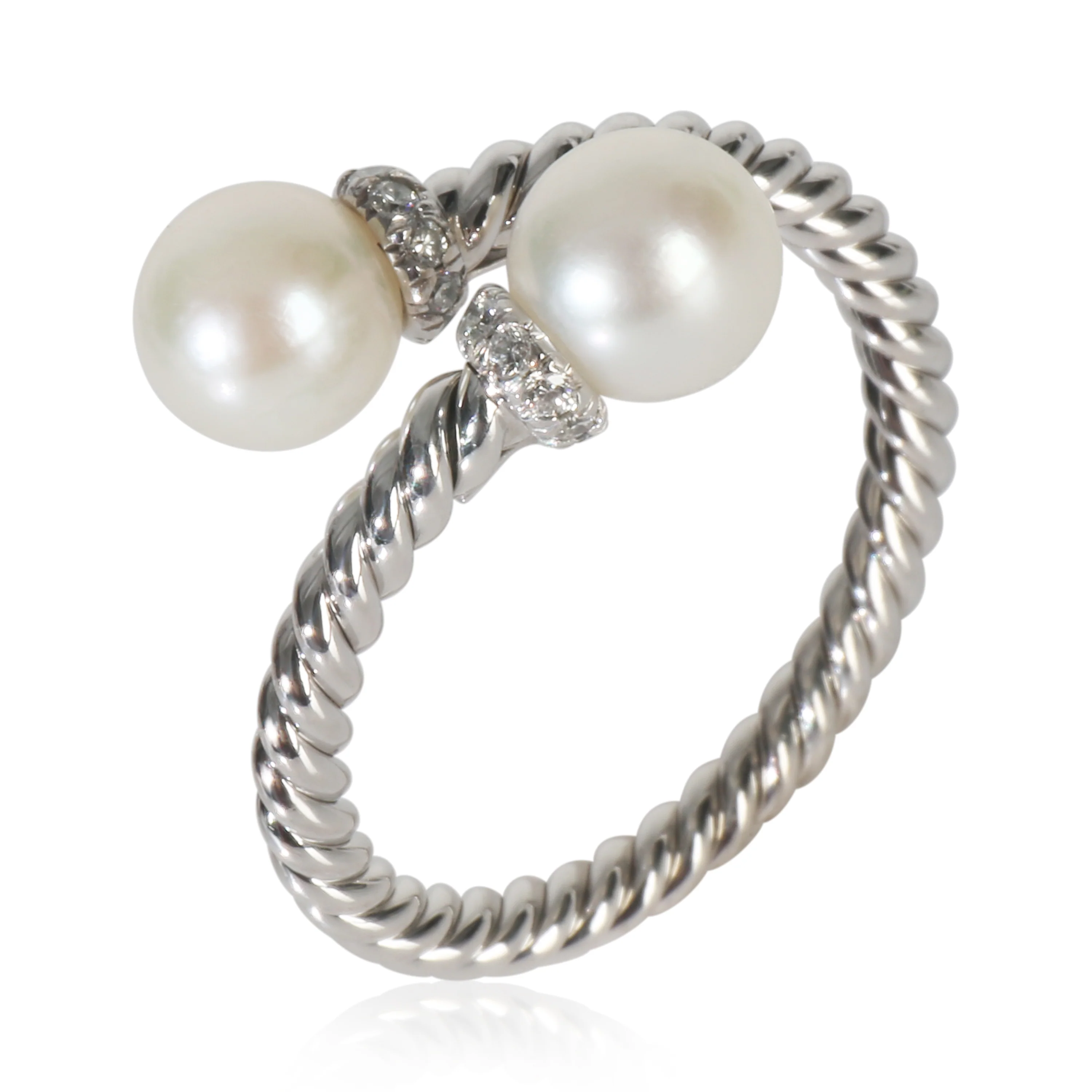 White Gold Pearl and Diamond Solari Bypass Ring - Image 4