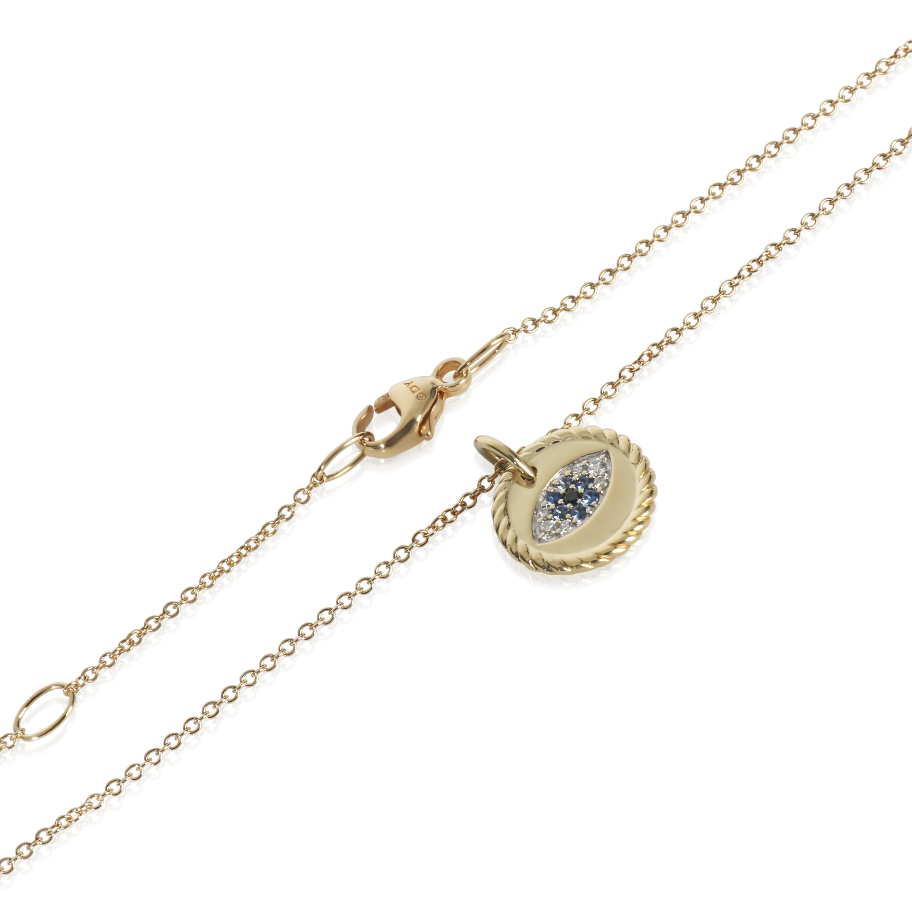 Yellow Gold Sapphire and Diamond Cable Collectibles Evil Eye Pendan - Image 2