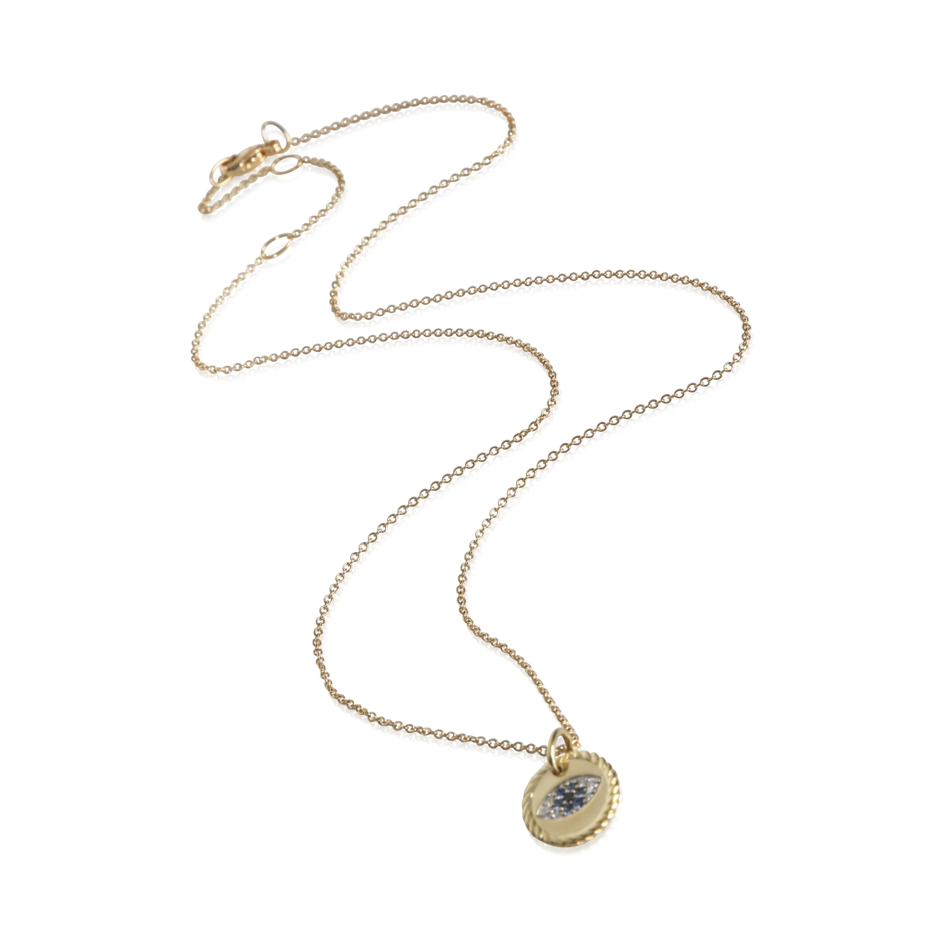 Yellow Gold Sapphire and Diamond Cable Collectibles Evil Eye Pendan - Image 3