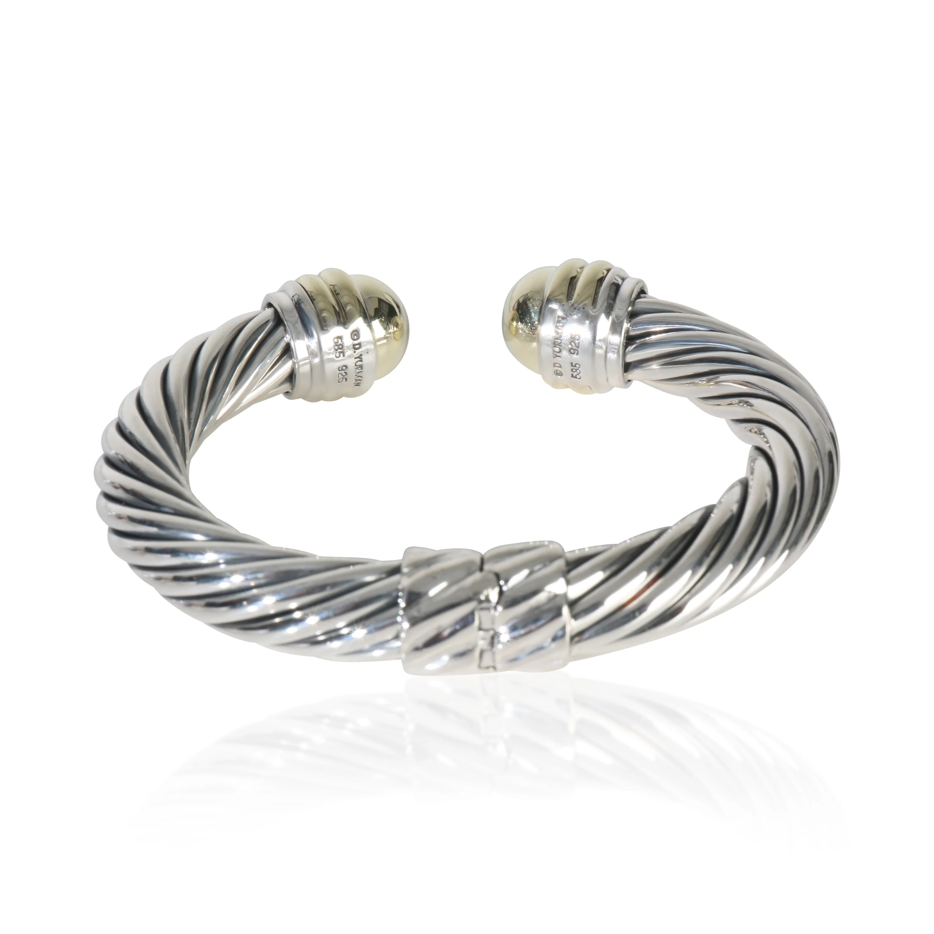 Yellow Gold & Sterling Silver 10mm Hinged Cable Bracelet - Image 4